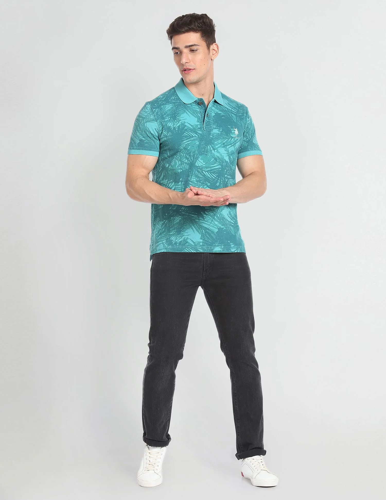 Abstract Print Cotton Polo Shirt - Image 3
