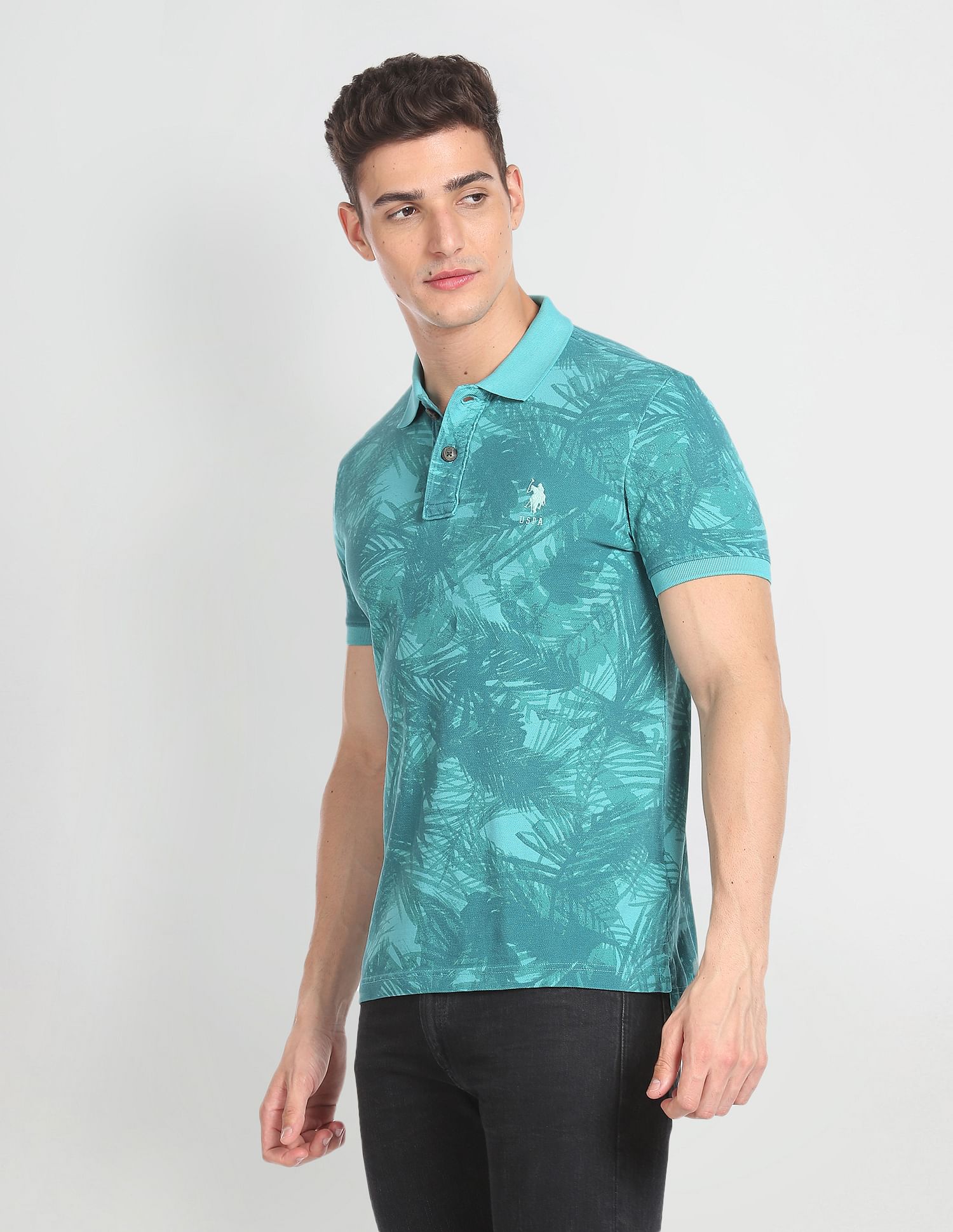 Abstract Print Cotton Polo Shirt - Image 4