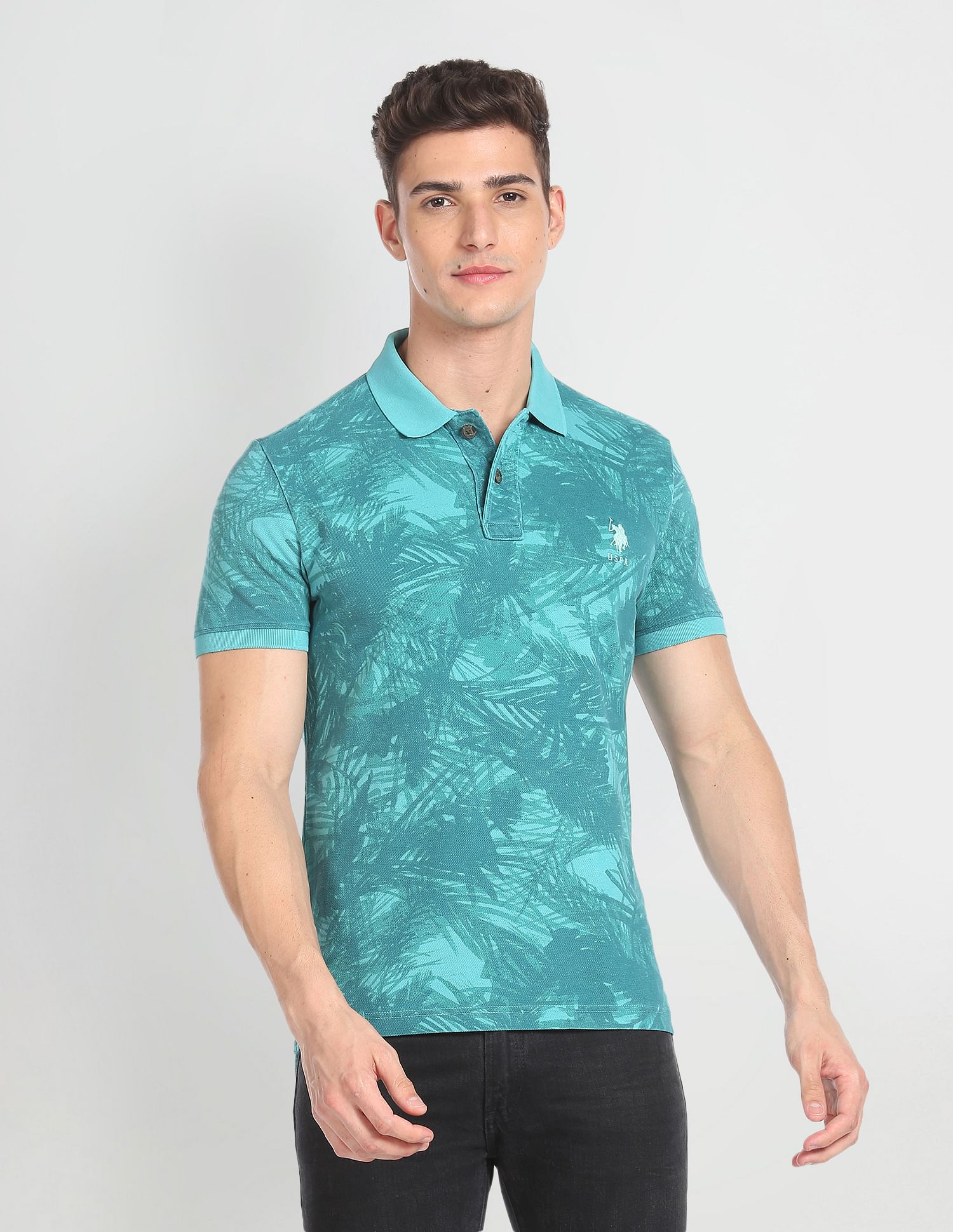 Abstract Print Cotton Polo Shirt - Image 6