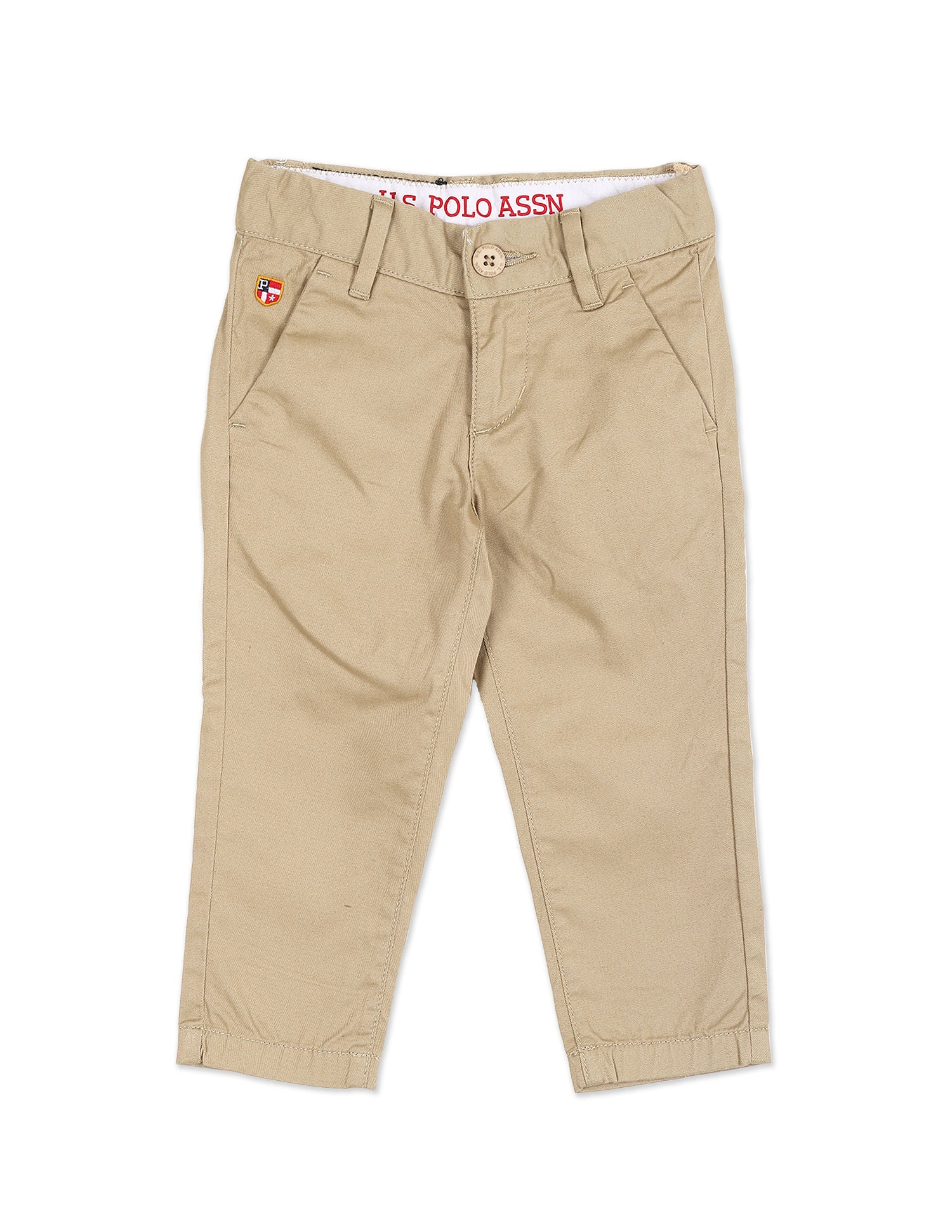 Beige Mid Rise Flat Front Trousers