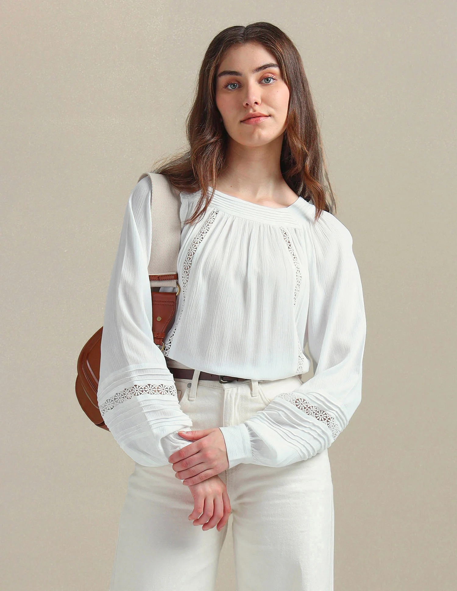 Bishop Sleeve Crinkle Viscose Top