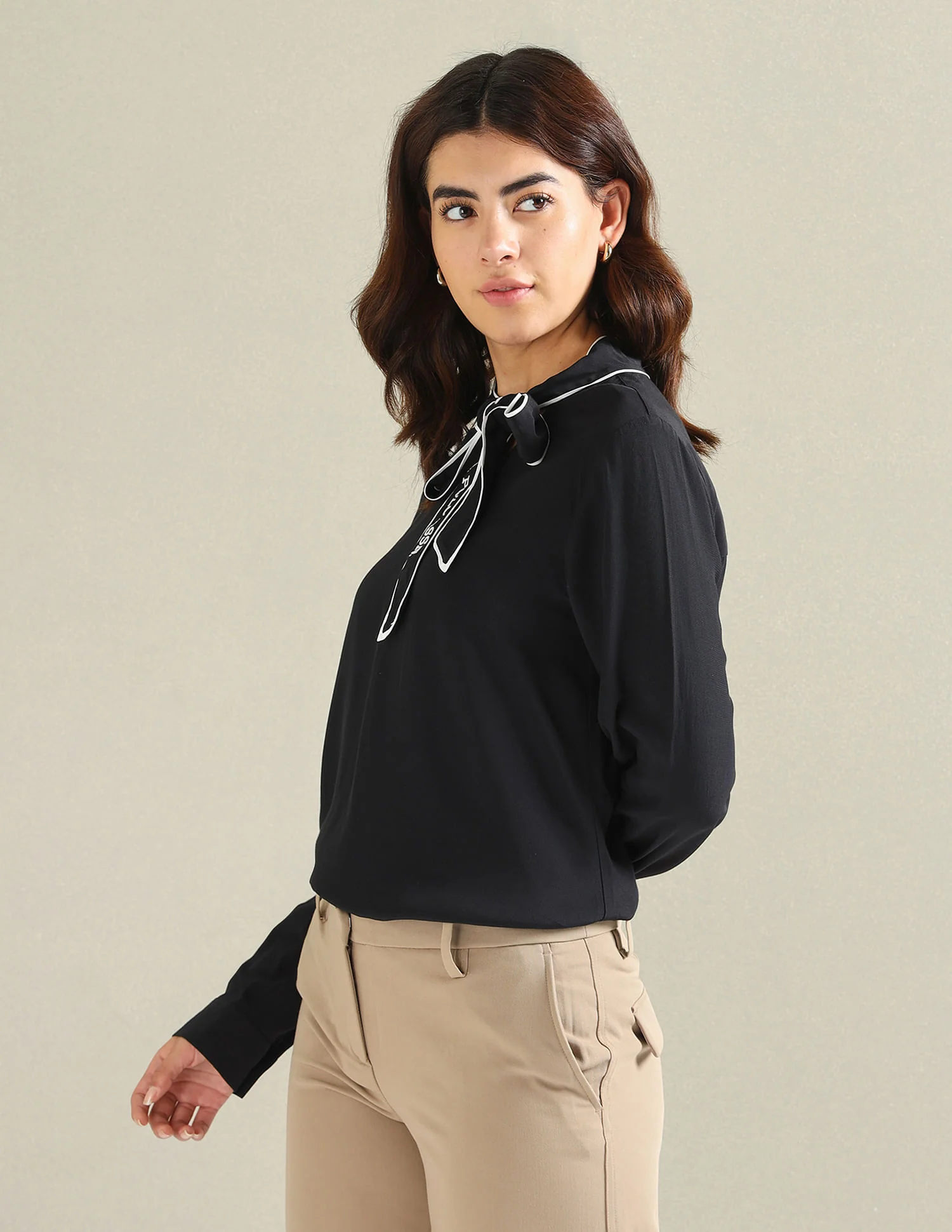 Bow Collar Long Sleeve Top - Image 4