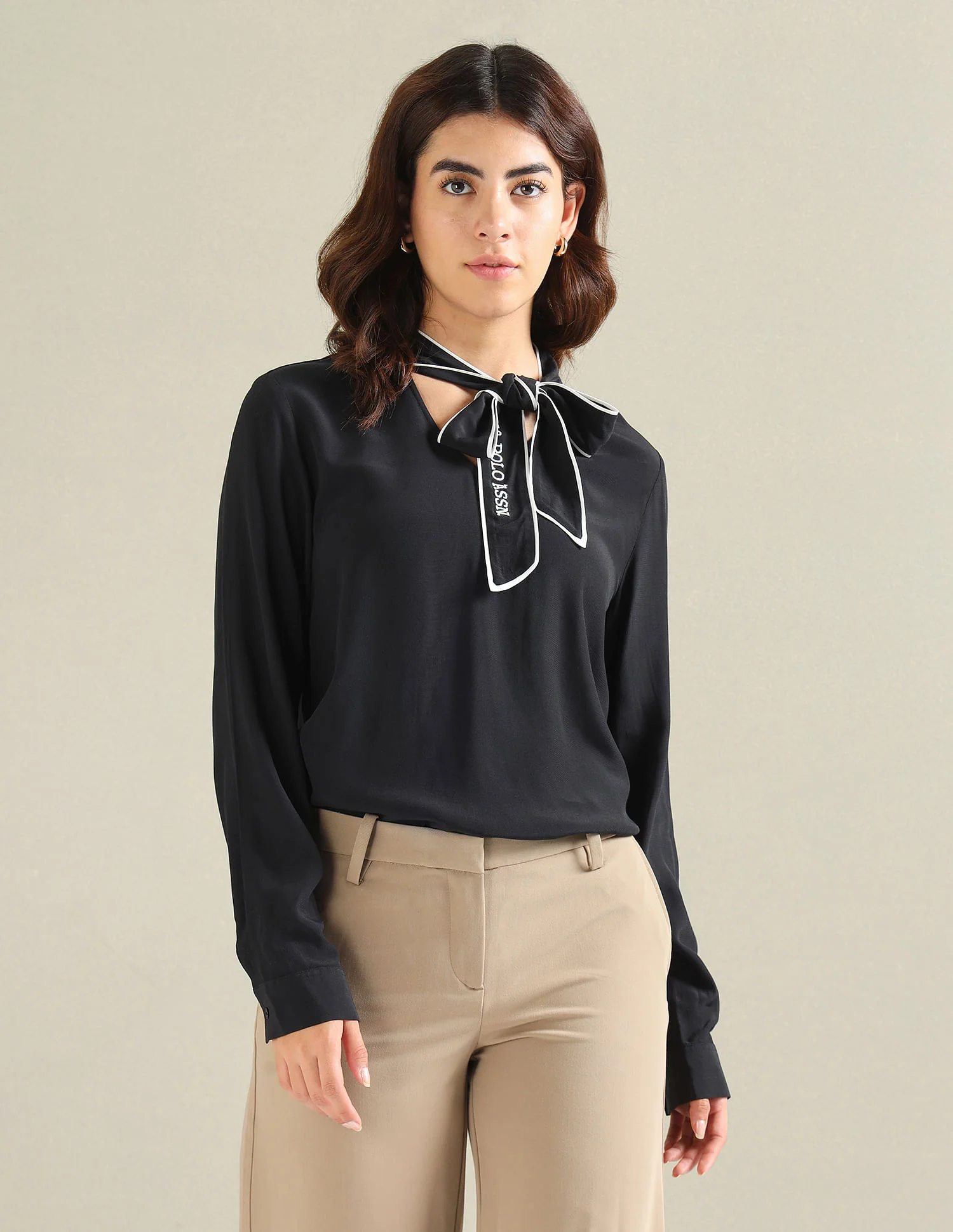 Bow Collar Long Sleeve Top - Image 6