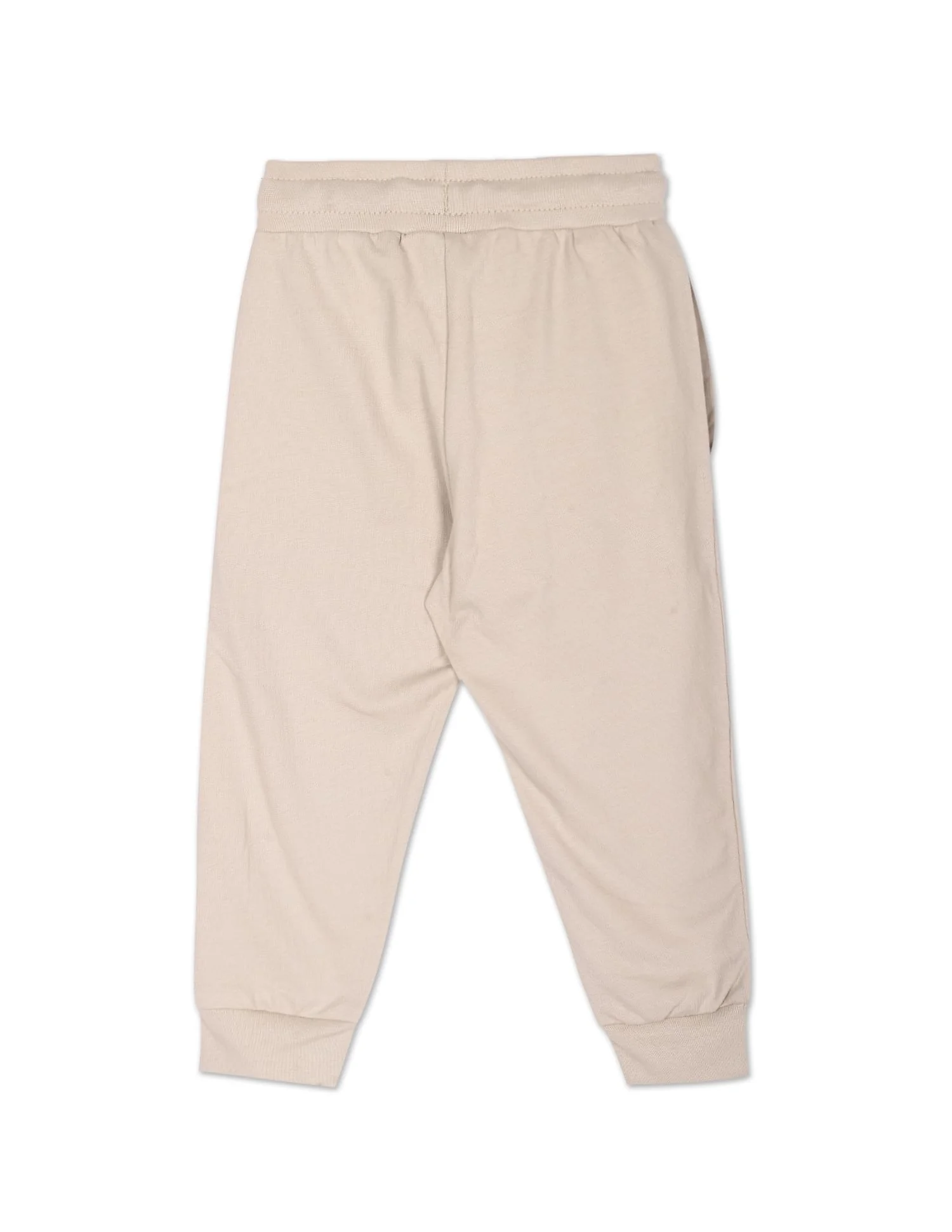 Boys Beige Drawstring Waist Brand Print Joggers - Image 2