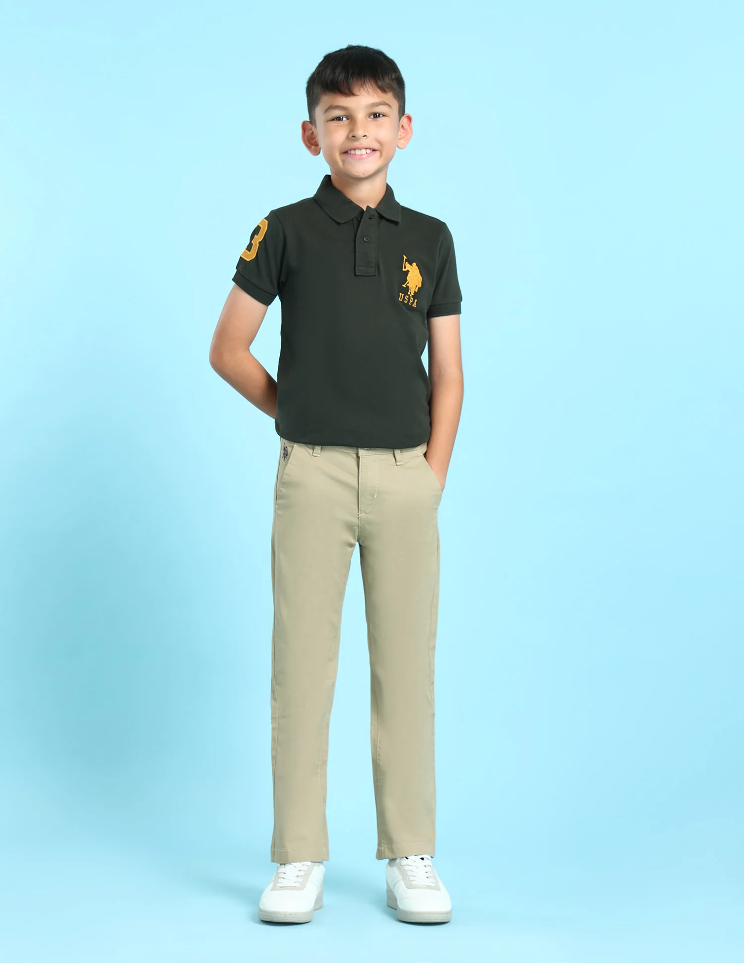 Boys Beige Mid Rise Twill Weave Solid Trousers - Image 3
