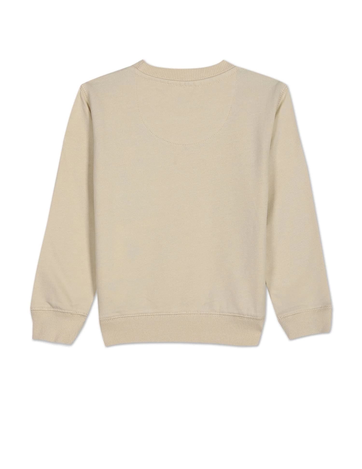 Boys Beige Solid Crew Neck Cotton Sweatshirt - Image 2