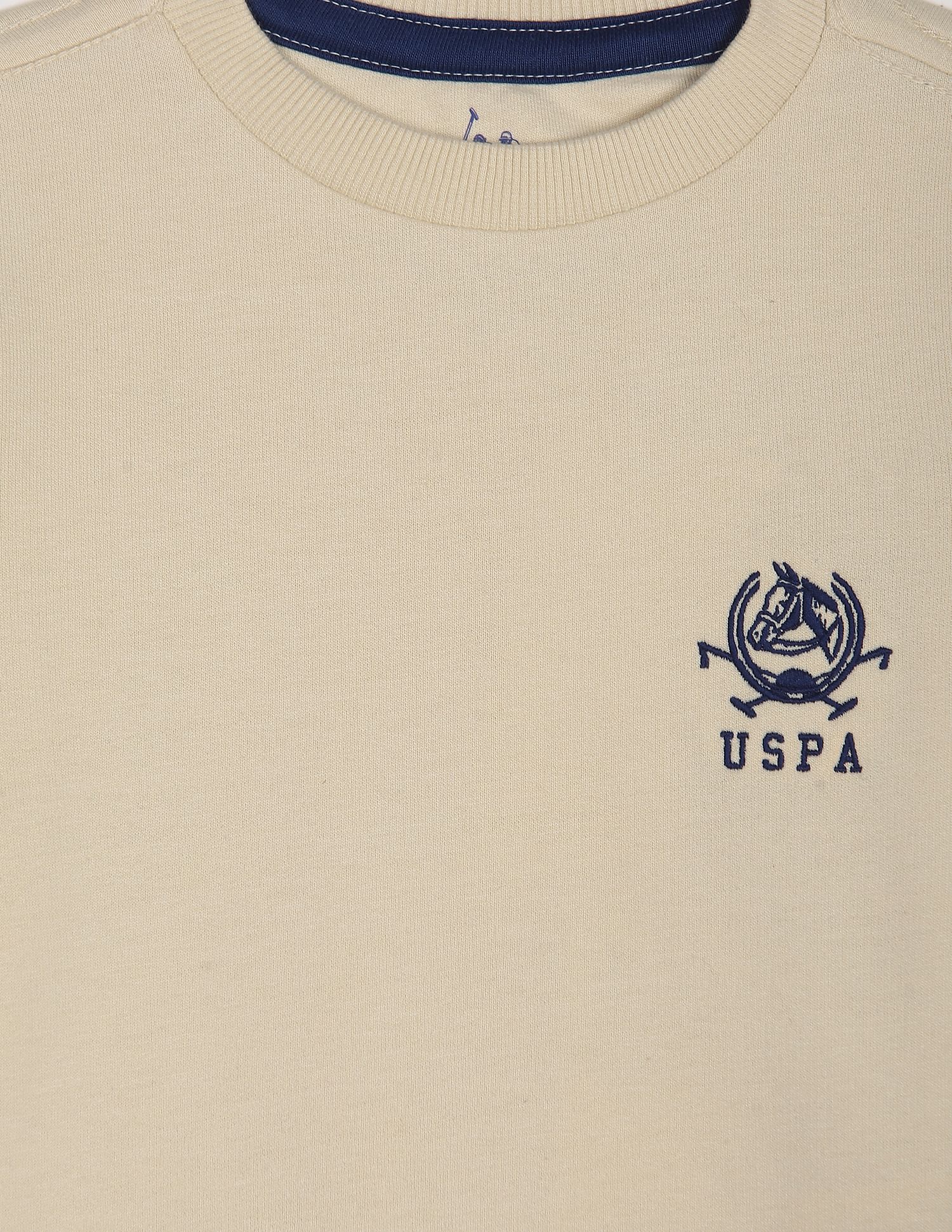 Boys Beige Solid Crew Neck Cotton Sweatshirt - Image 3
