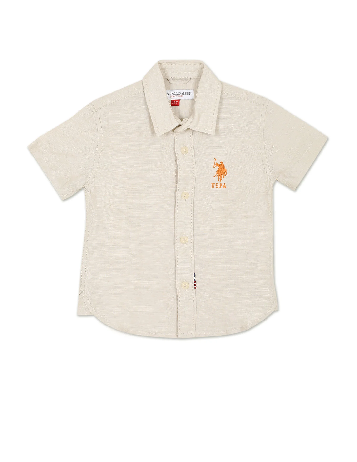 Boys Beige Spread Collar Solid Casual Shirt