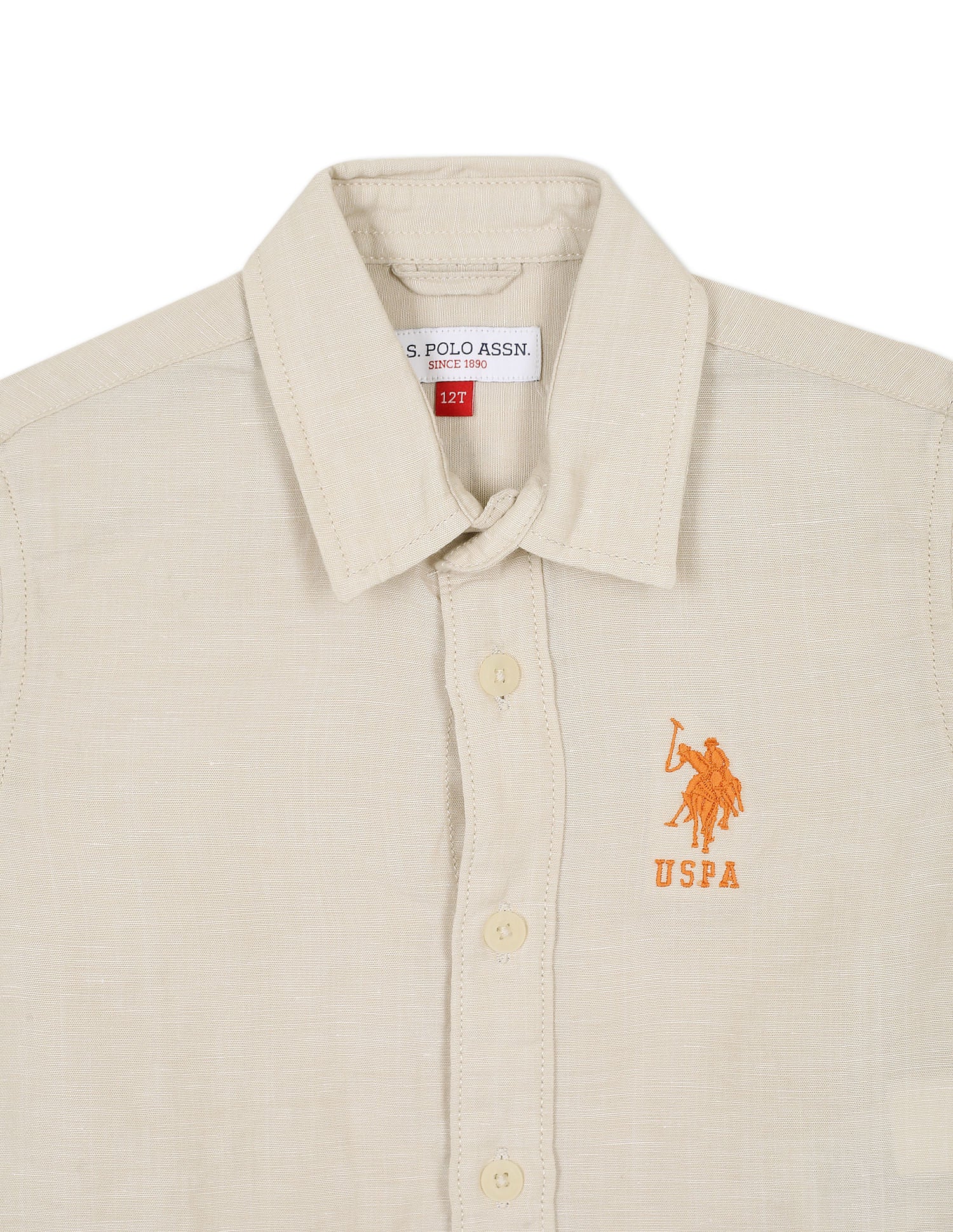 Boys Beige Spread Collar Solid Casual Shirt - Image 3