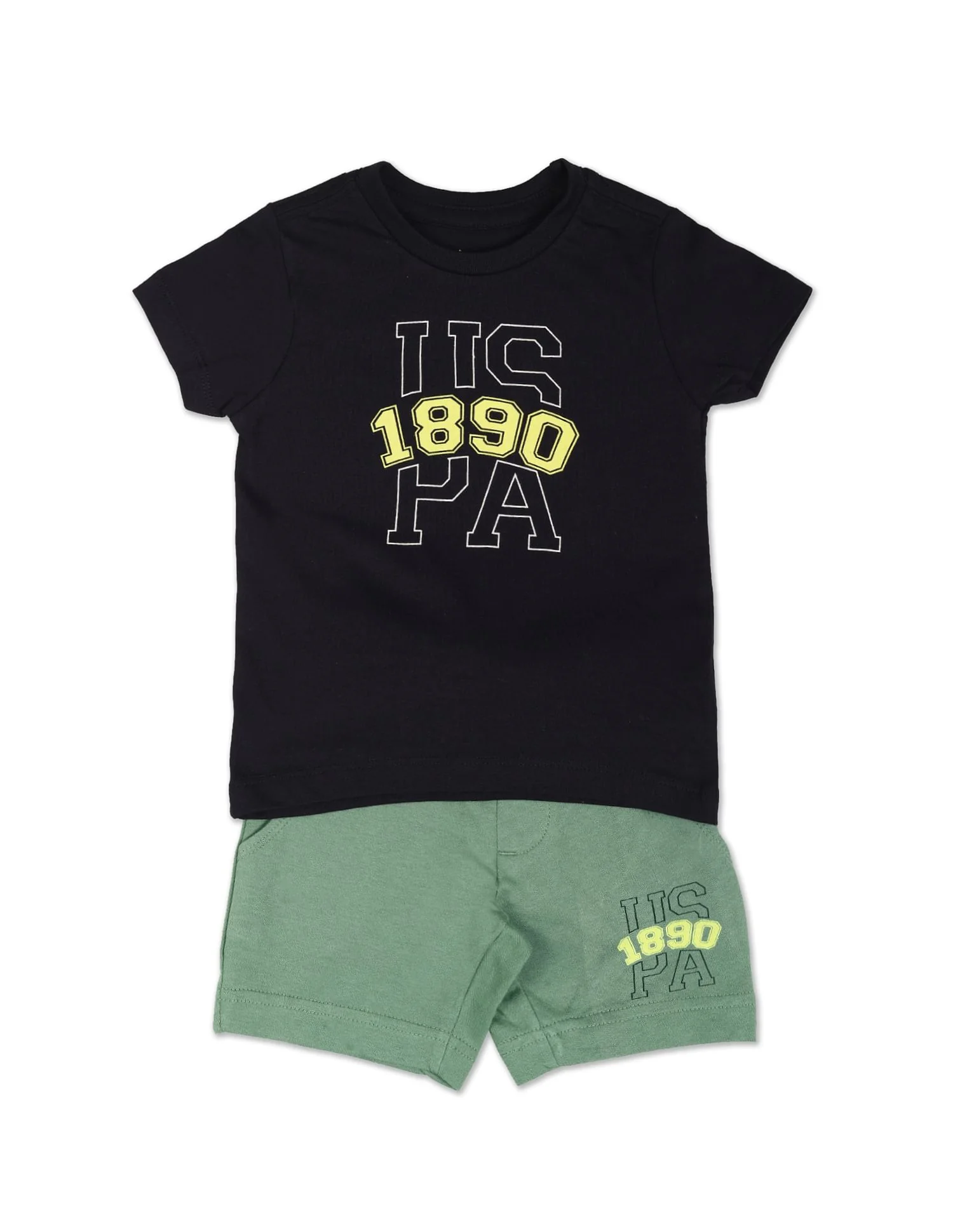 Boys Black Brand Print Cotton Set