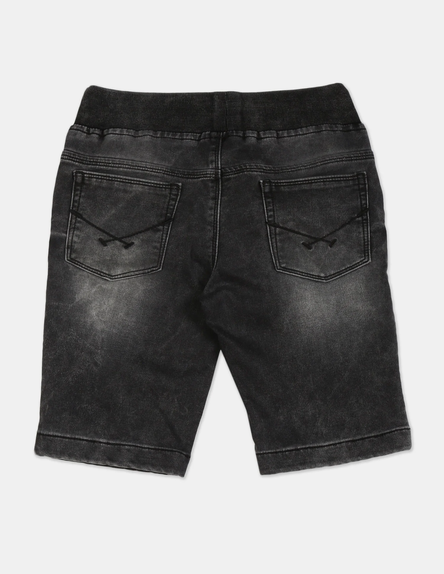 Boys Black Drawstring Waist Stone Wash Denim Shorts - Image 2