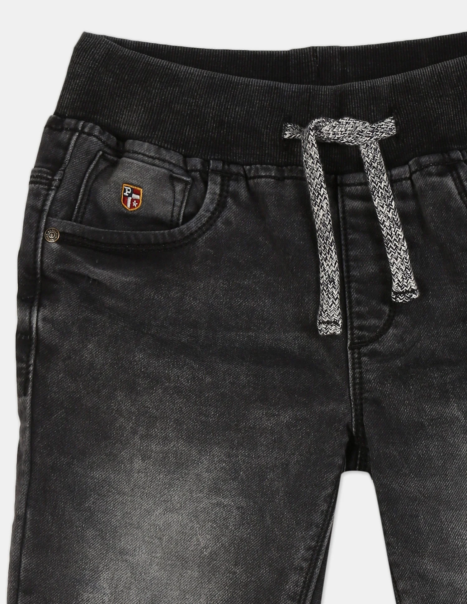 Boys Black Drawstring Waist Stone Wash Denim Shorts - Image 4