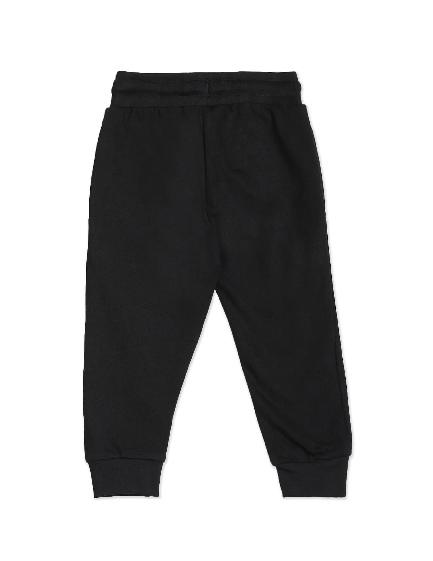 Boys Black Mid Rise Brand Print Cotton Joggers - Image 2