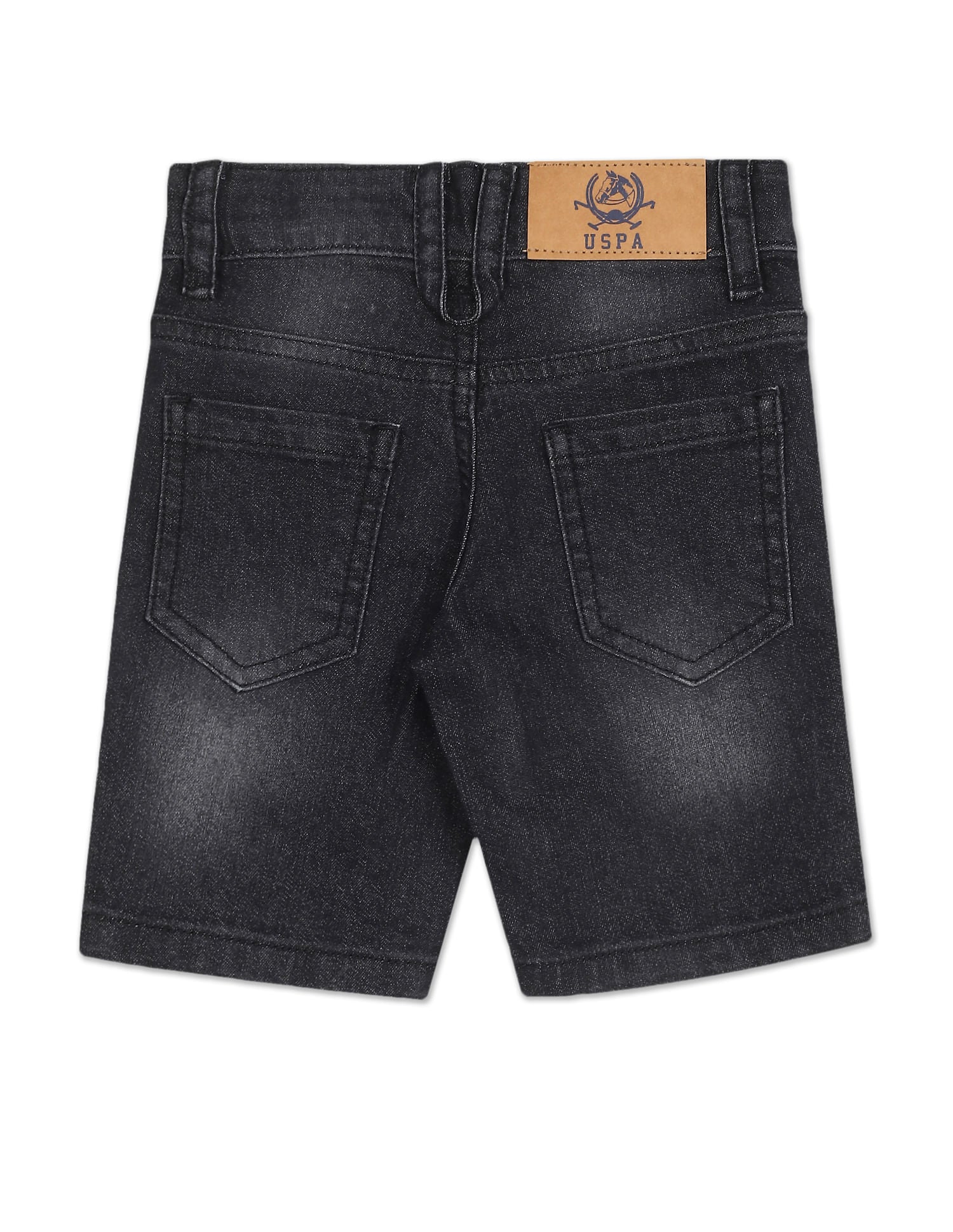 Boys Black Mid Rise Slim Fit Stone Wash Shorts - Image 2