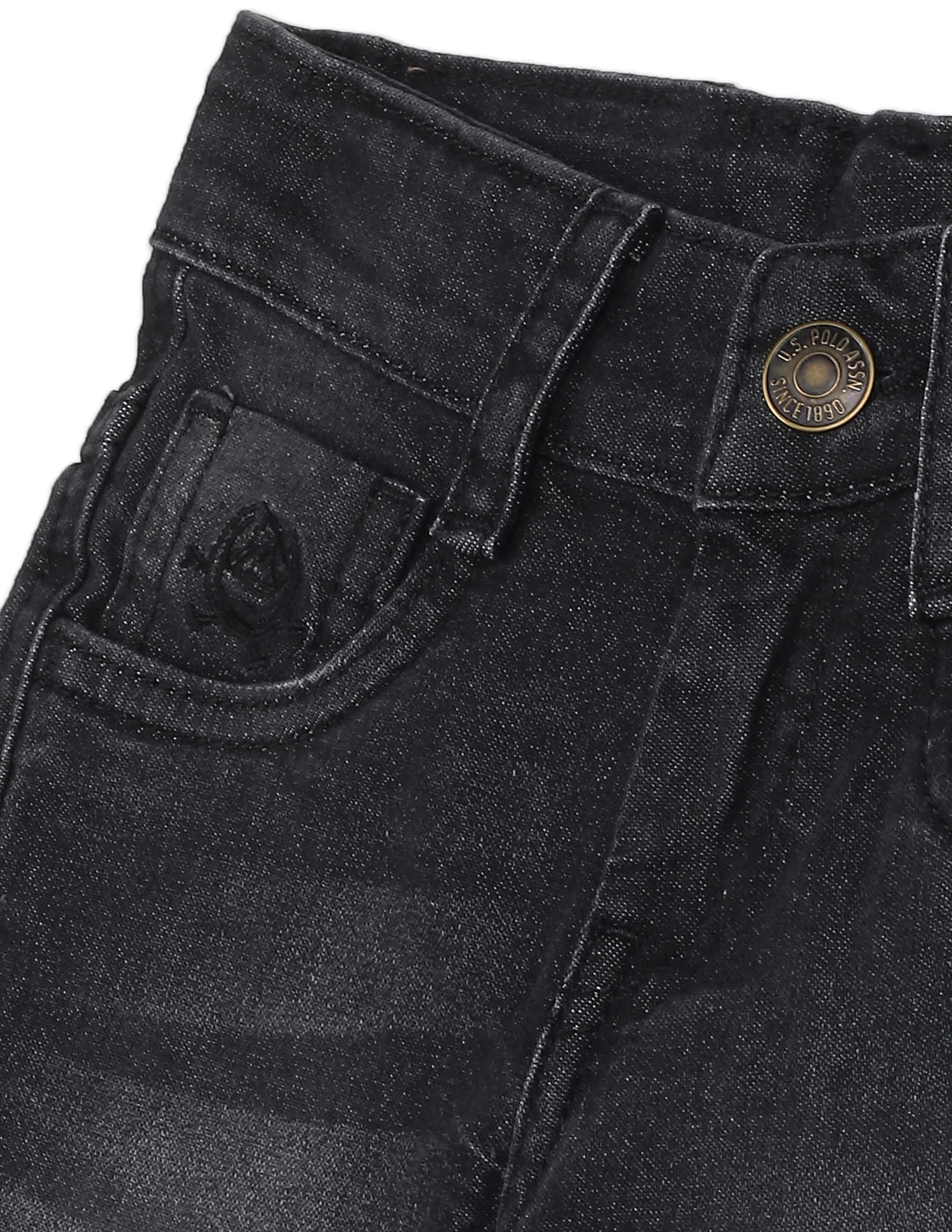 Boys Black Mid Rise Slim Fit Stone Wash Shorts - Image 3