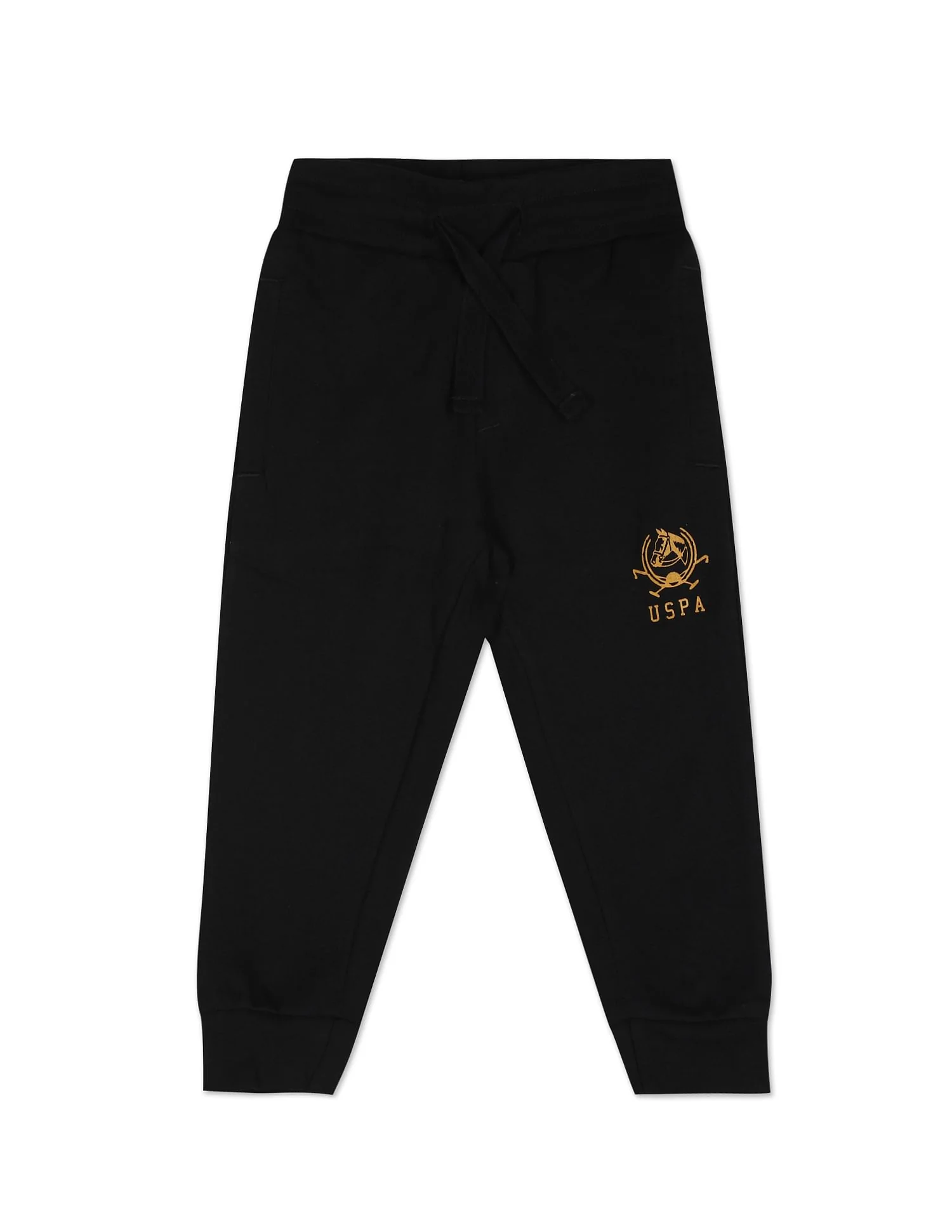 Boys Black Printed Logo Solid Cotton Joggers
