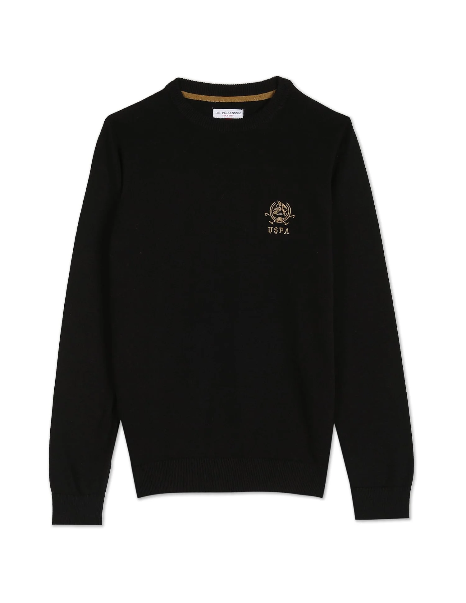 Boys Black Solid Crew Neck Sweater