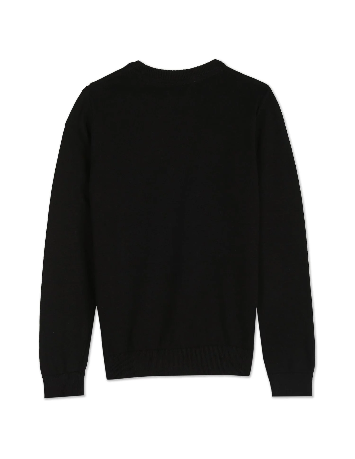 Boys Black Solid Crew Neck Sweater - Image 2