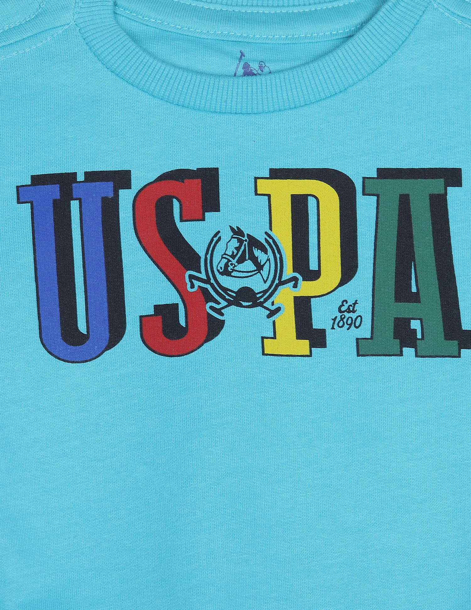Boys Blue Crew Neck Brand Print Sweatshirt - Image 3