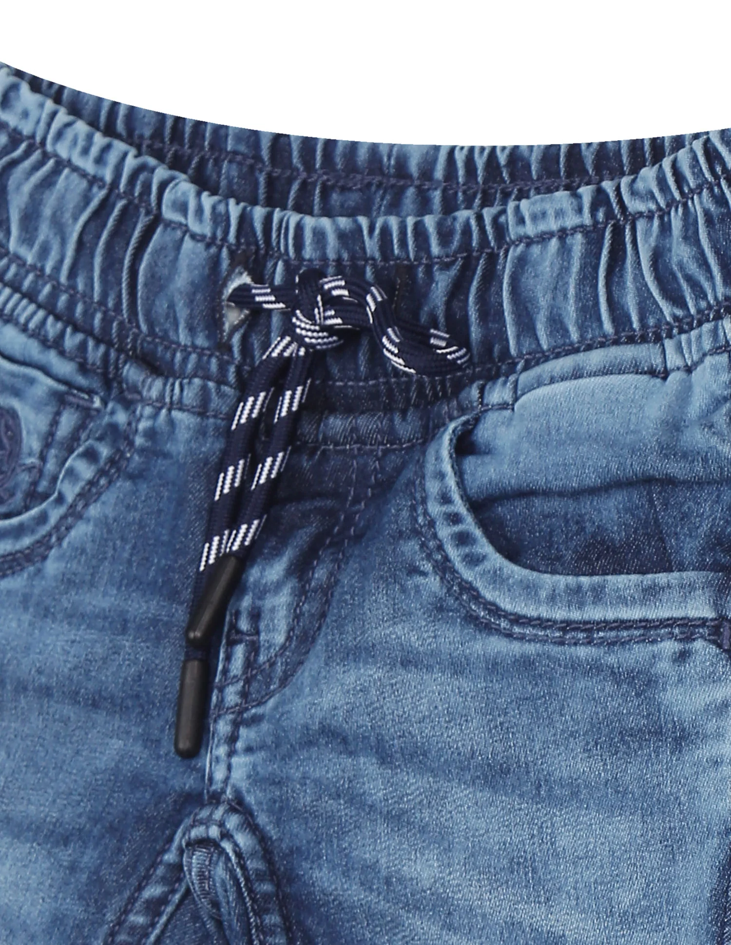 Boys Blue Drawstring Waist Slim Fit Denim Shorts - Image 3