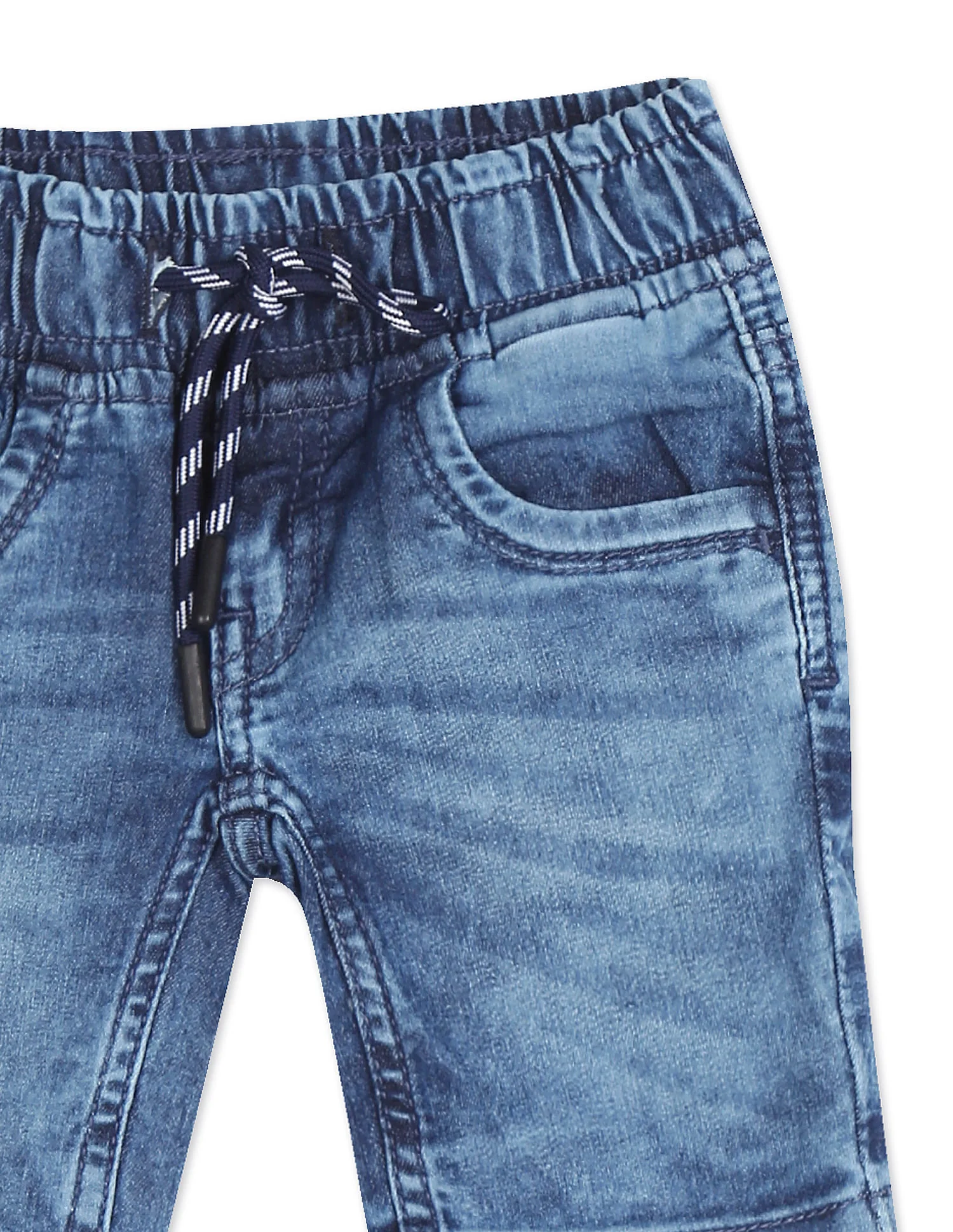 Boys Blue Drawstring Waist Slim Fit Denim Shorts - Image 4