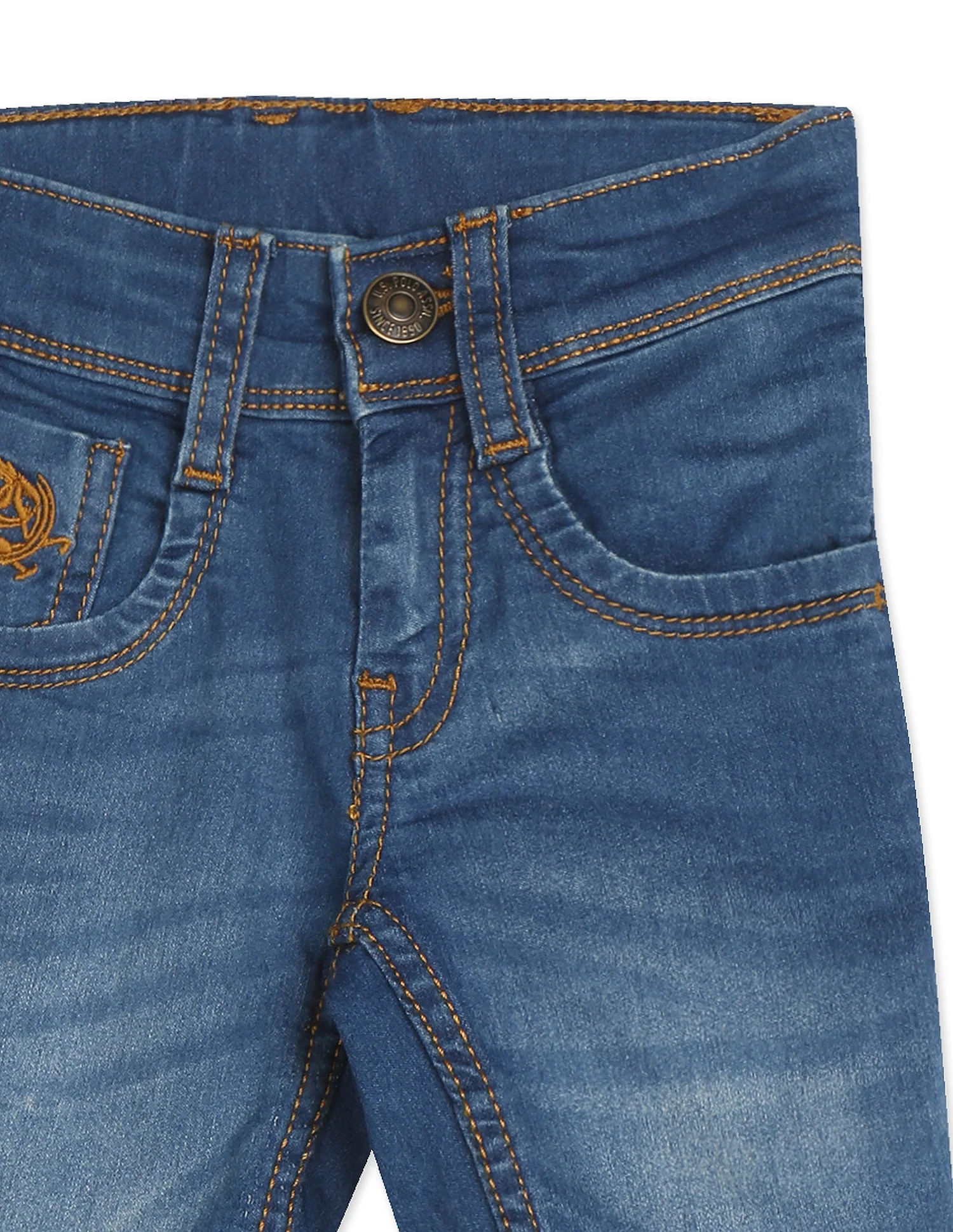 Boys Blue Mid Rise Stone Wash Denim Shorts - Image 4