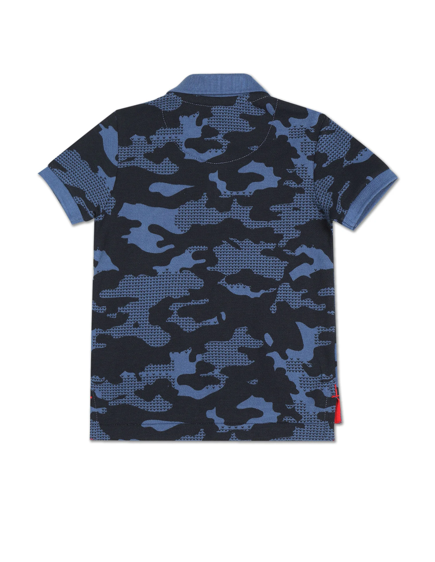 Boys Blue Pique Printed Polo Shirt - Image 2