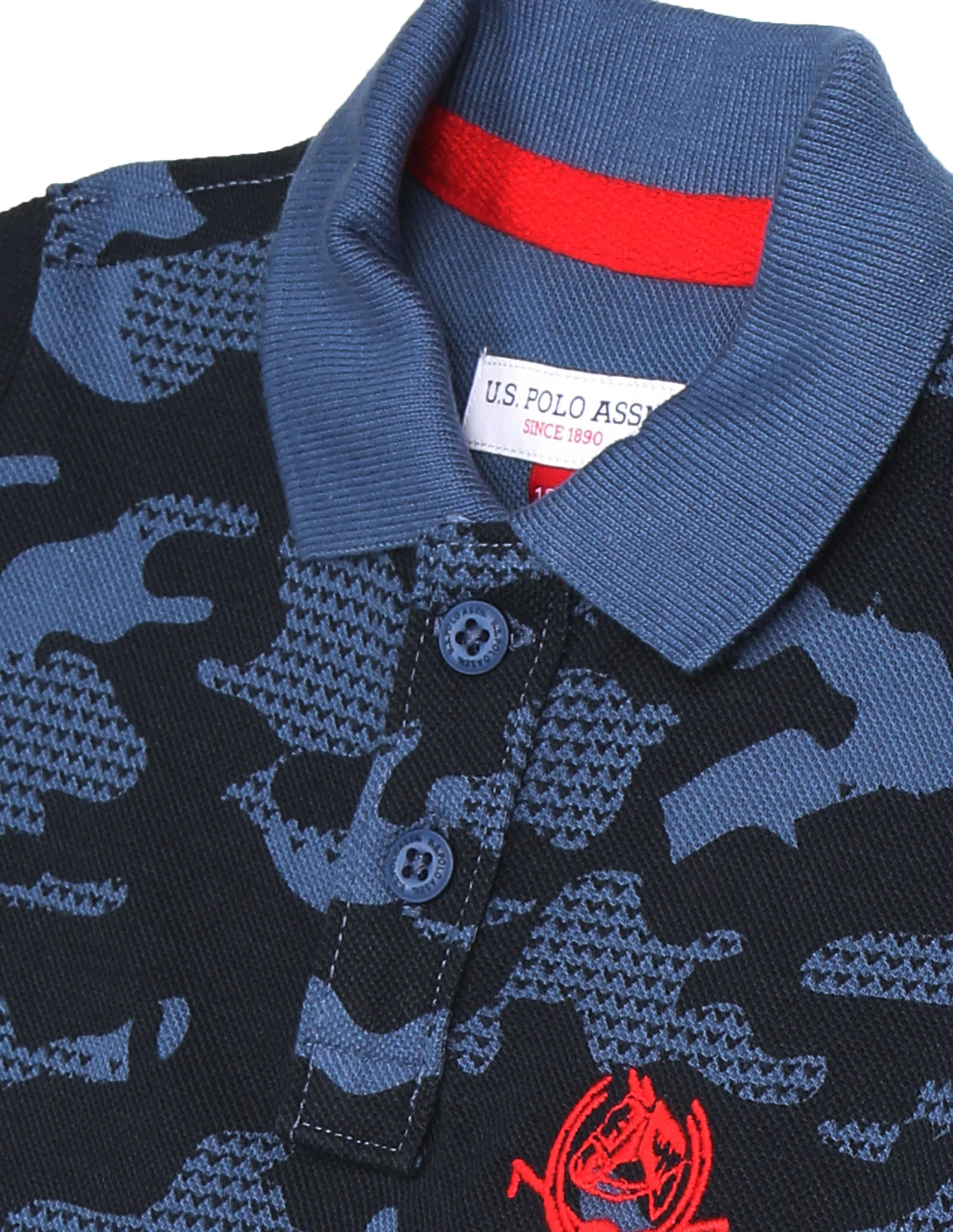 Boys Blue Pique Printed Polo Shirt - Image 3