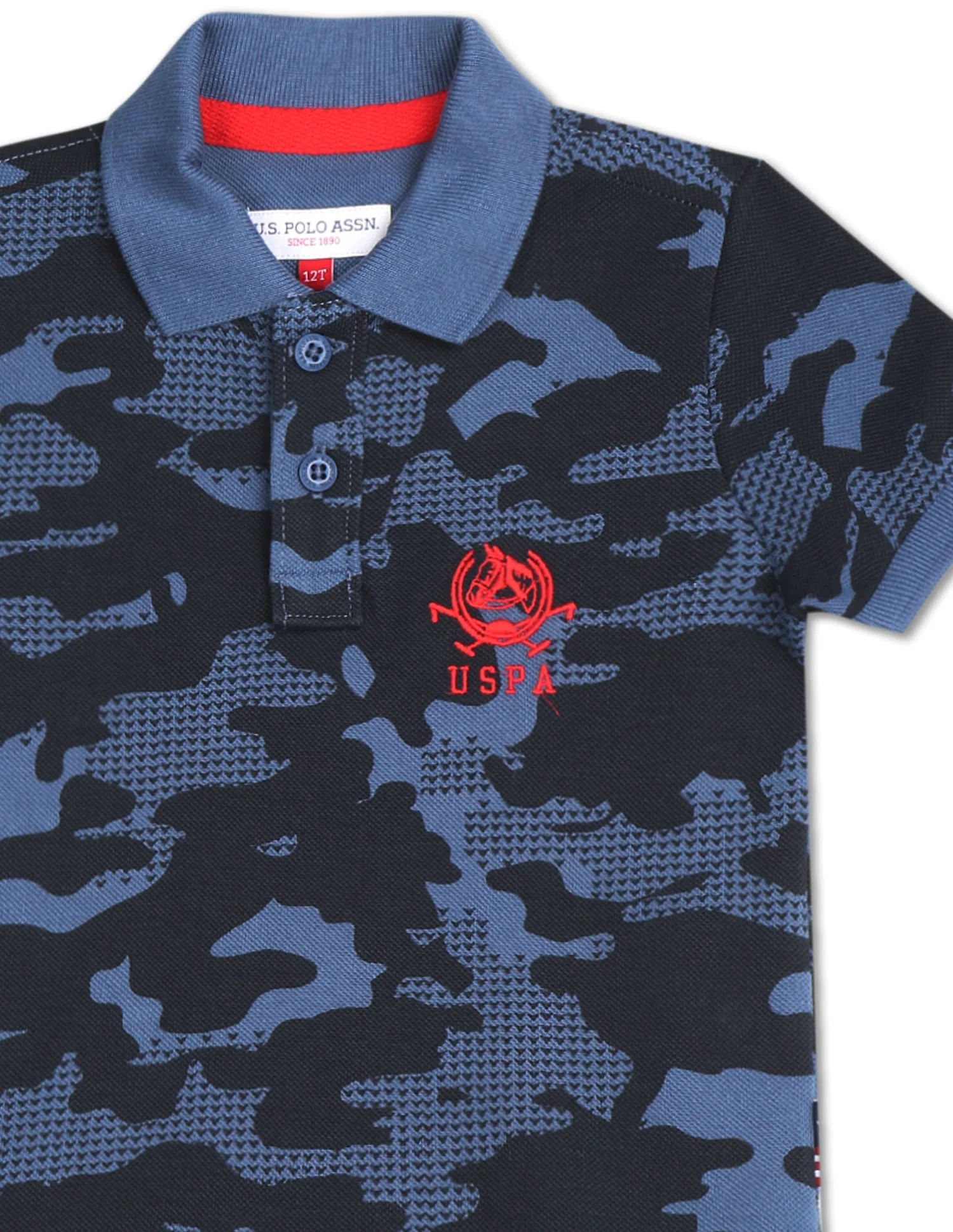 Boys Blue Pique Printed Polo Shirt - Image 4