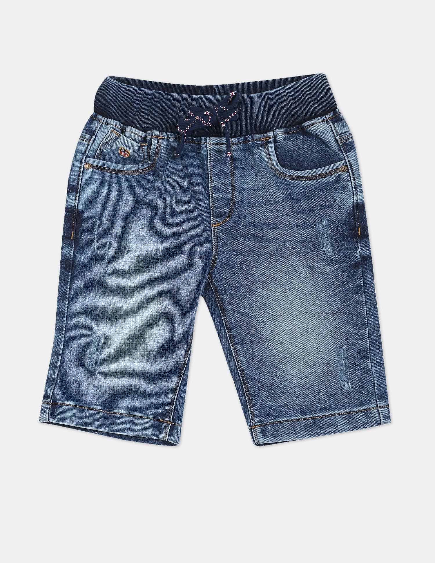 Boys Blue Slim Fit Distressed Denim Shorts