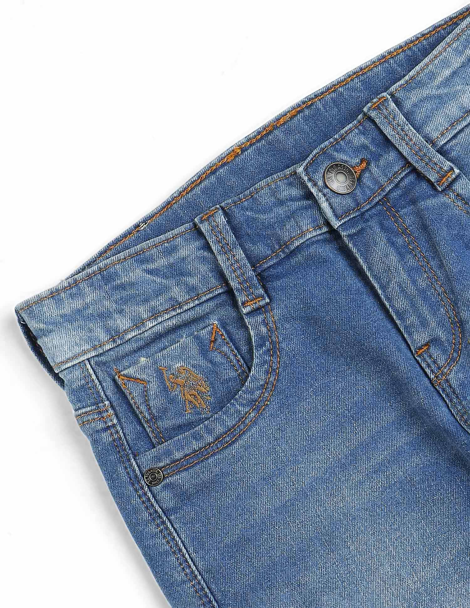 Boys Blue Slim Fit Stone Wash Jeans - Image 2