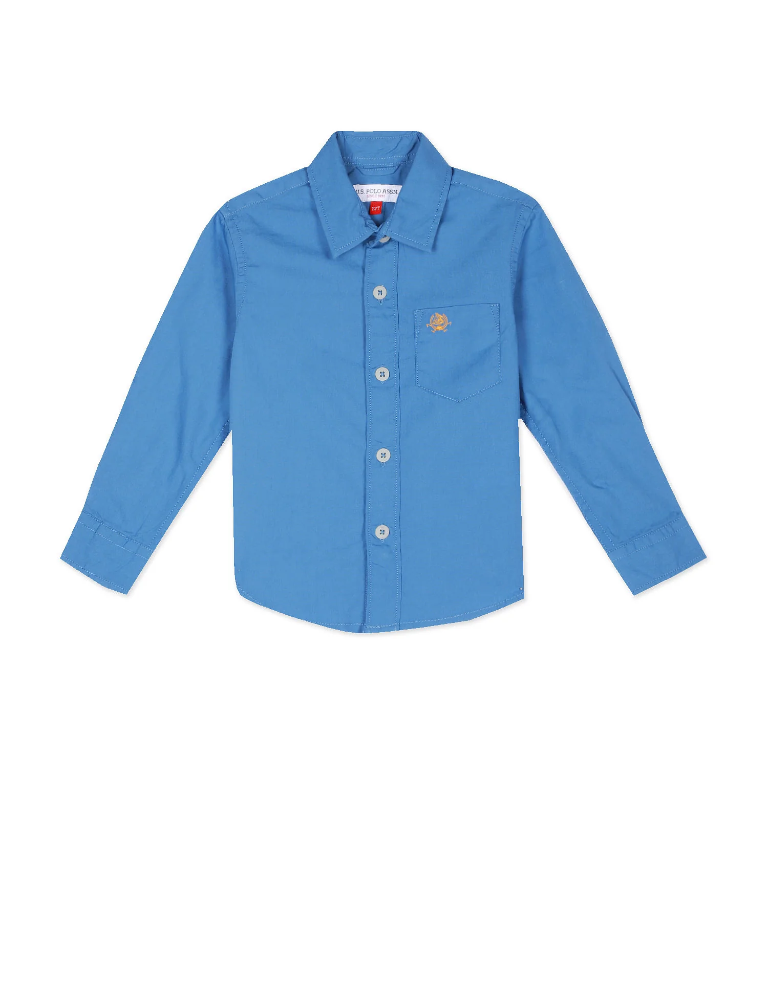 Boys Blue Spread Collar Solid Shirt