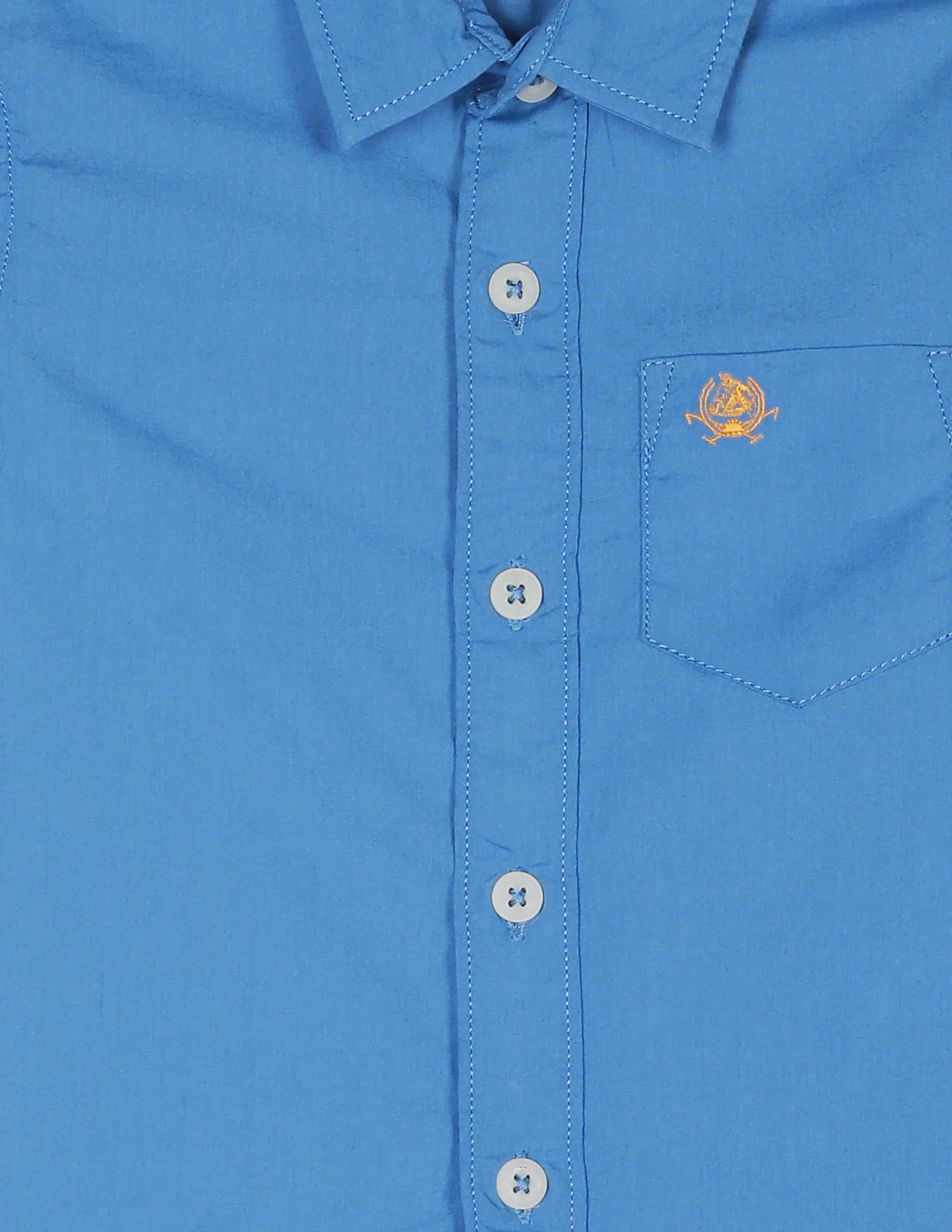 Boys Blue Spread Collar Solid Shirt - Image 3