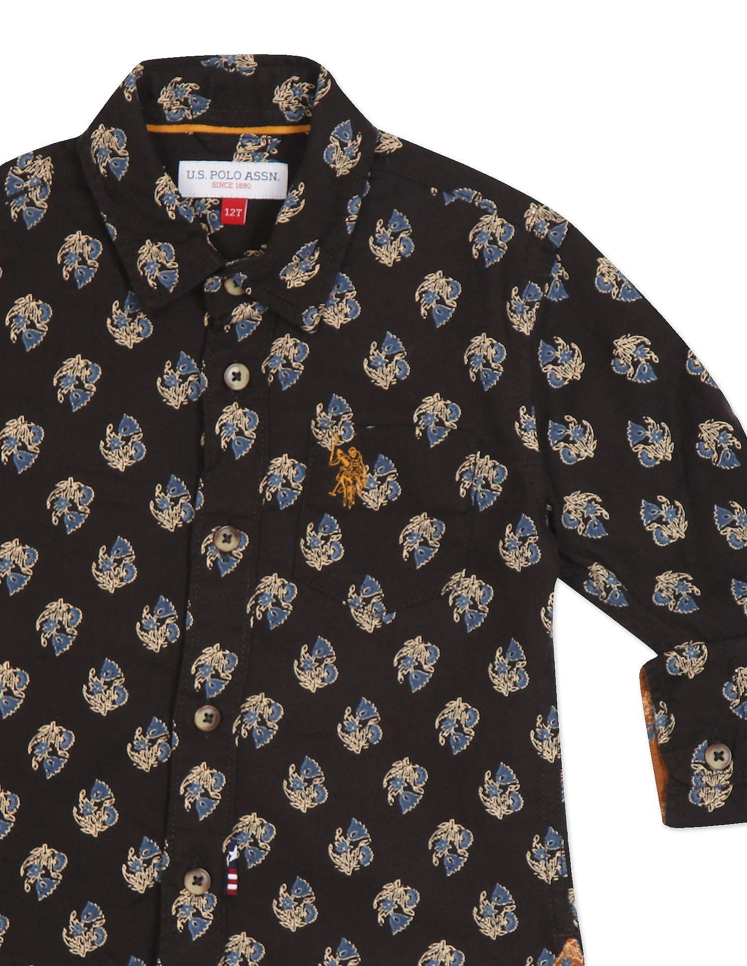 Boys Brown Spread Collar Printed Shirt - Image 4