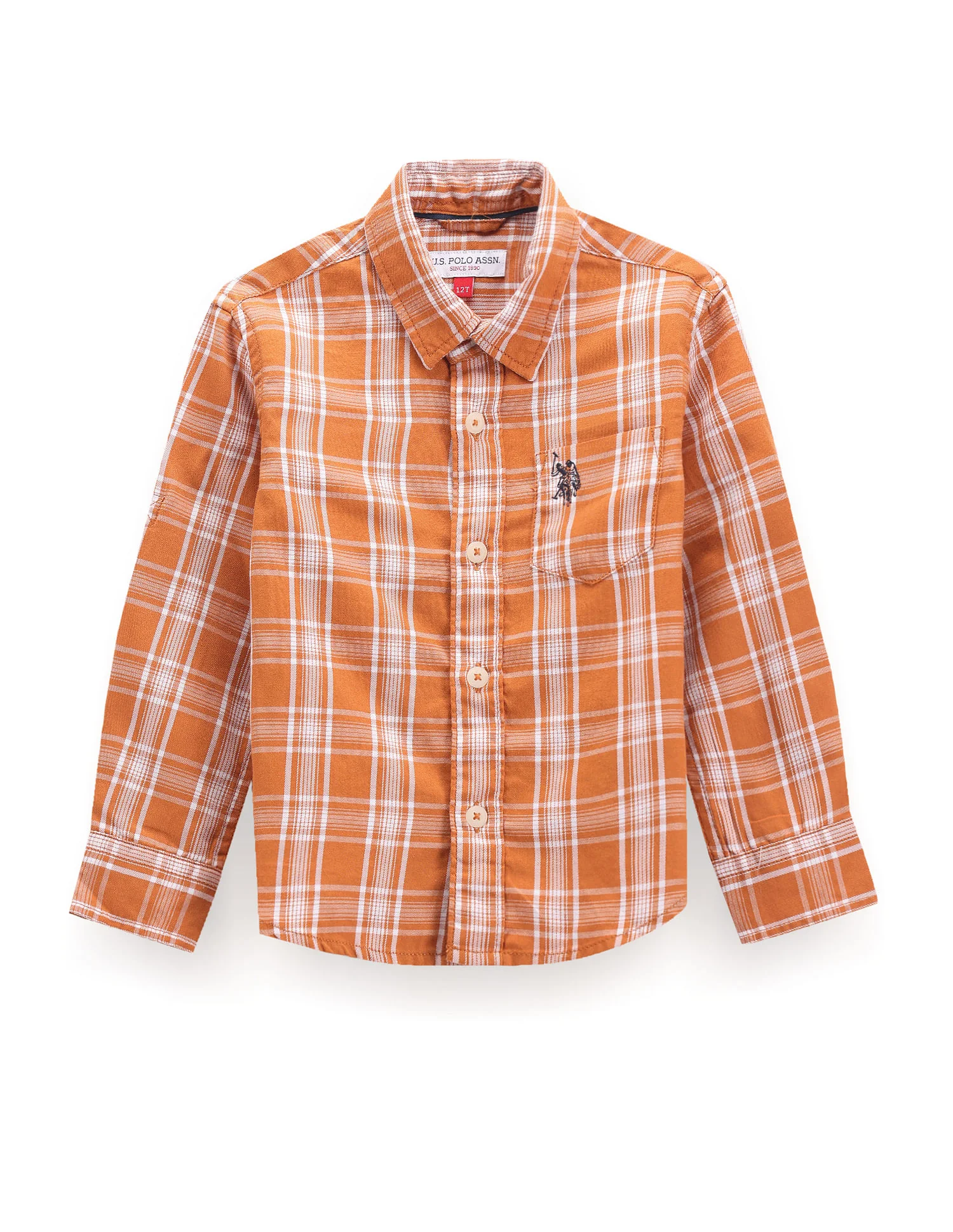 Boys Cutaway Collar Plaid Shirt