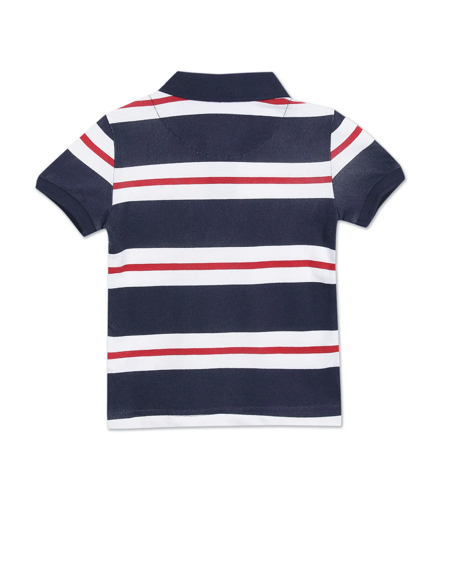 Boys Dark Blue And White Pique Striped Polo Shirt - Image 2