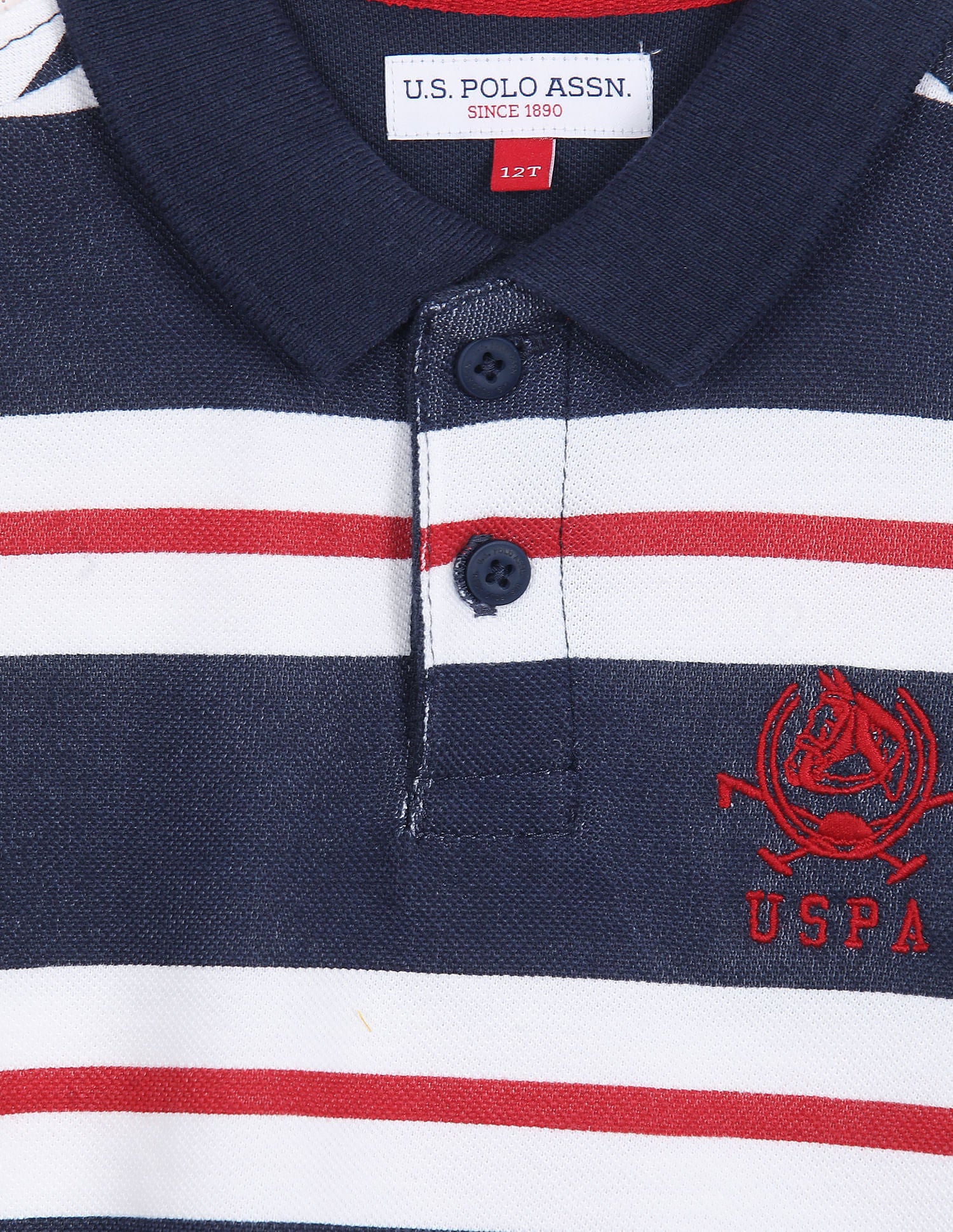 Boys Dark Blue And White Pique Striped Polo Shirt - Image 3