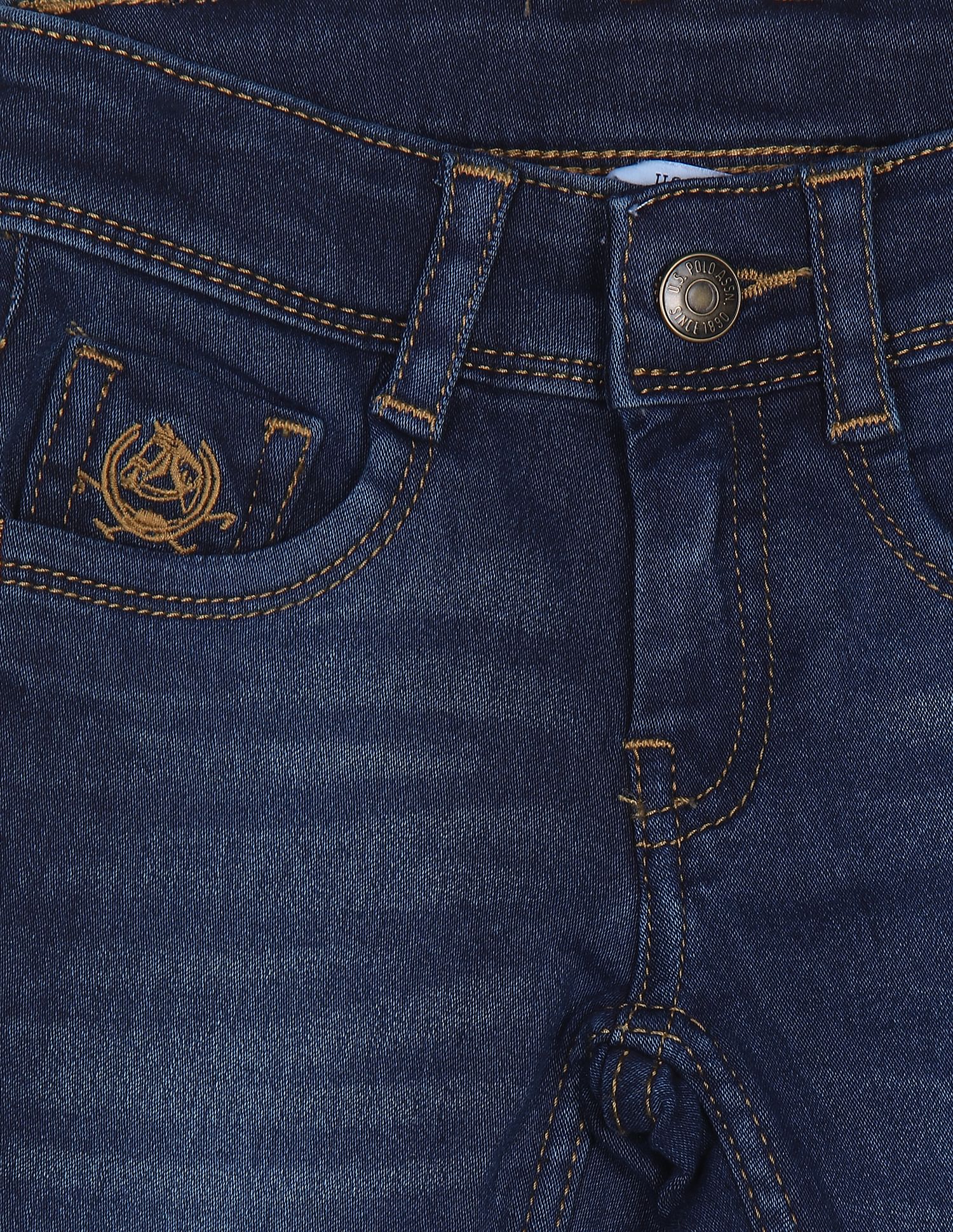 Boys Dark Blue Mid Rise Stone Wash Jeans - Image 3