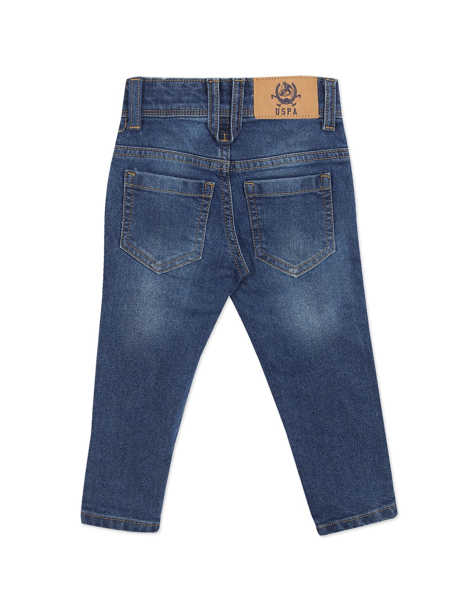 Boys Dark Blue Skinny Fit Stone Wash Jeans - Image 2