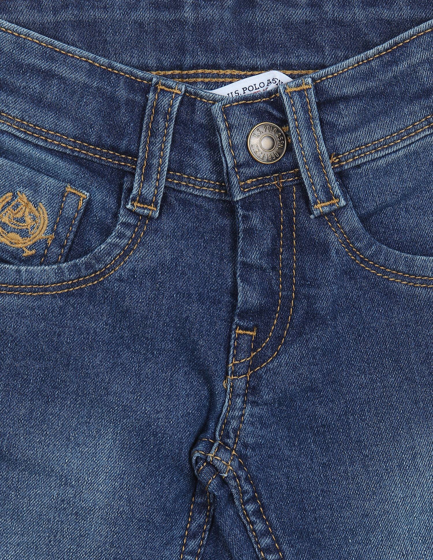 Boys Dark Blue Skinny Fit Stone Wash Jeans - Image 3
