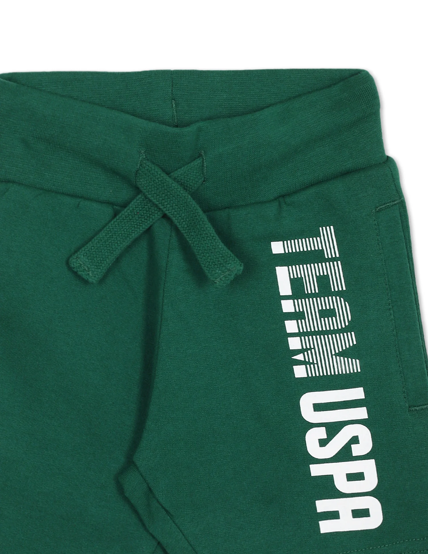 Boys Dark Green Elasticized Waist Brand Print Shorts - Image 3