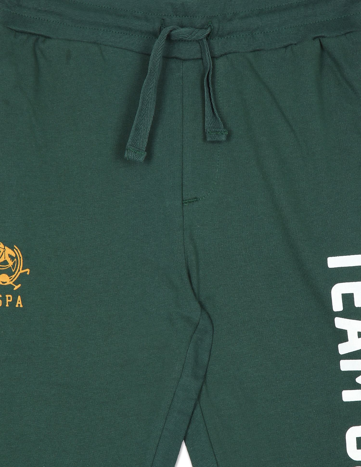 Boys Dark Green Mid Rise Brand Print Joggers - Image 3