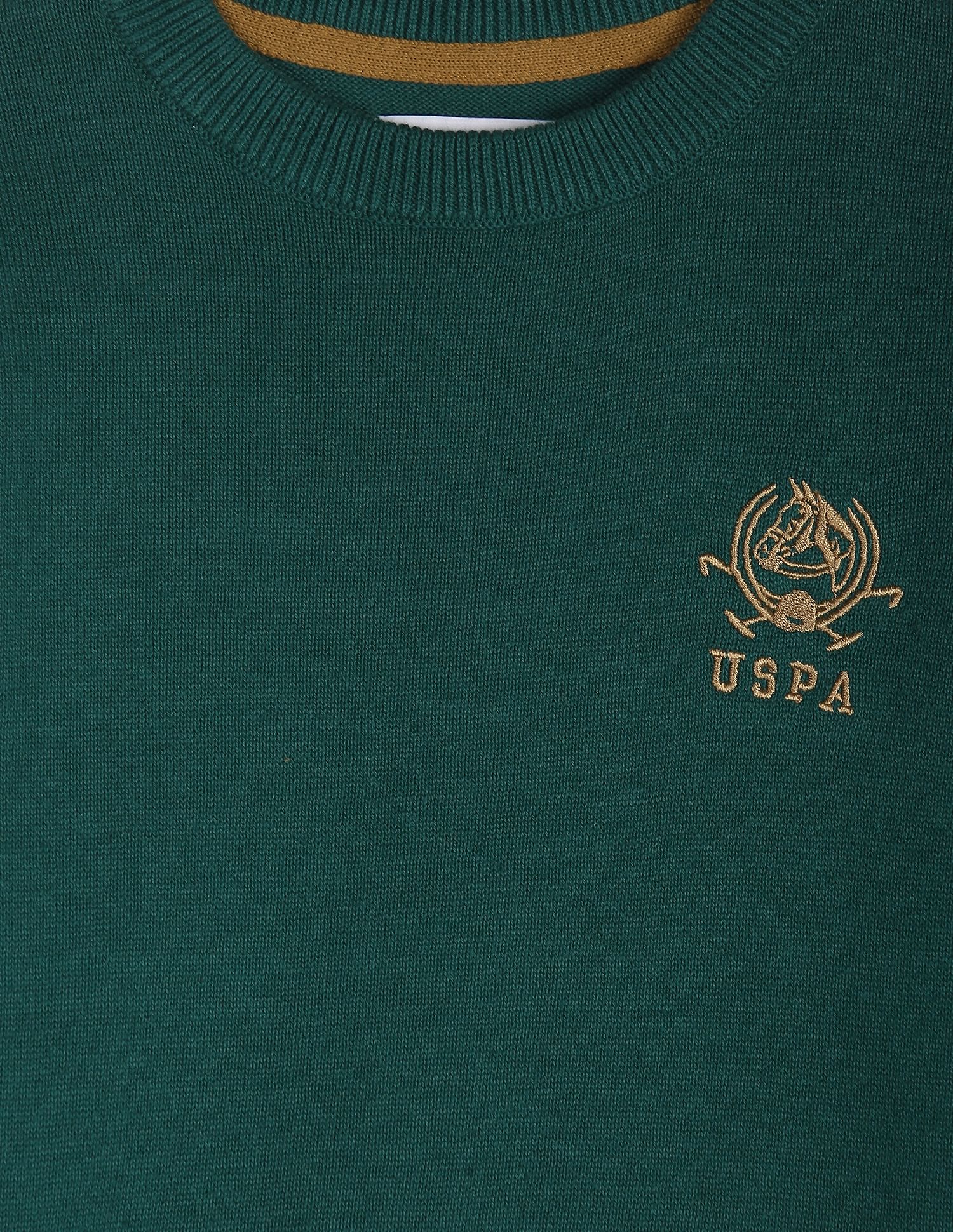 Boys Dark Green Solid Crew Neck Sweater - Image 3