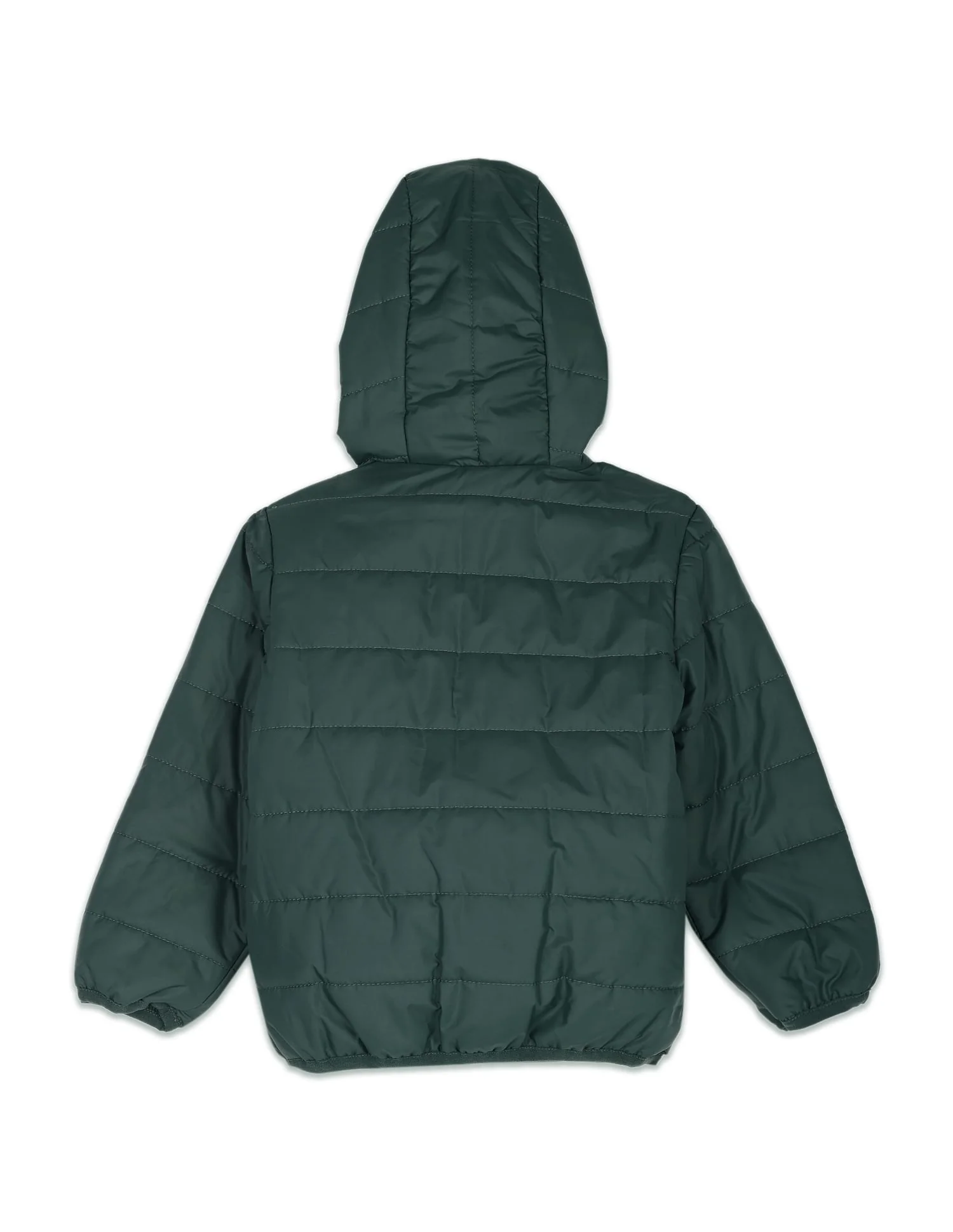 Boys Dark Green Solid Hooded Puffer Jacket - Image 2