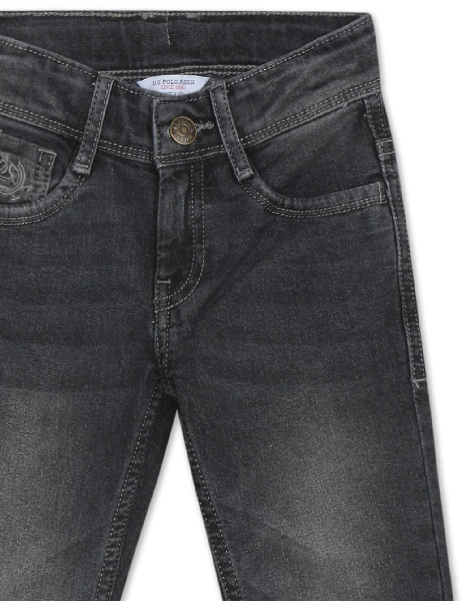 Boys Dark Grey Slim Fit Stone Wash Jeans - Image 4