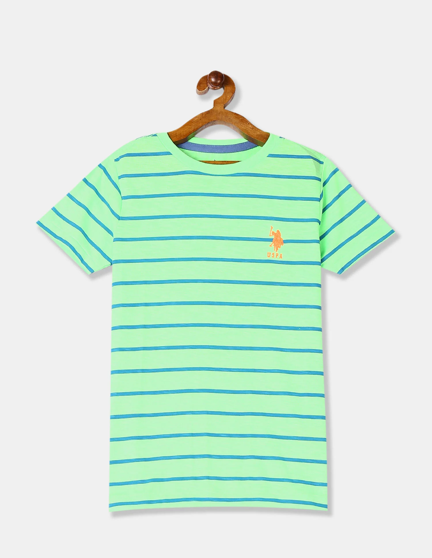 Boys Green Horizontal Stripe Crew Neck T-Shirt