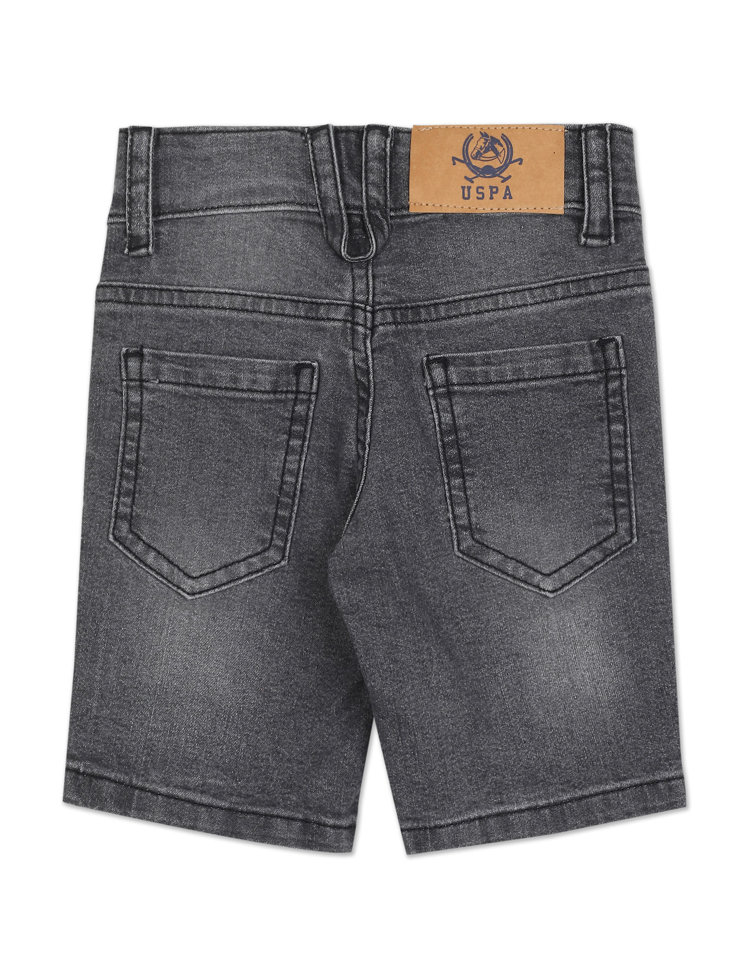 Boys Grey Mid Rise Slim Fit Stone Wash Shorts - Image 2