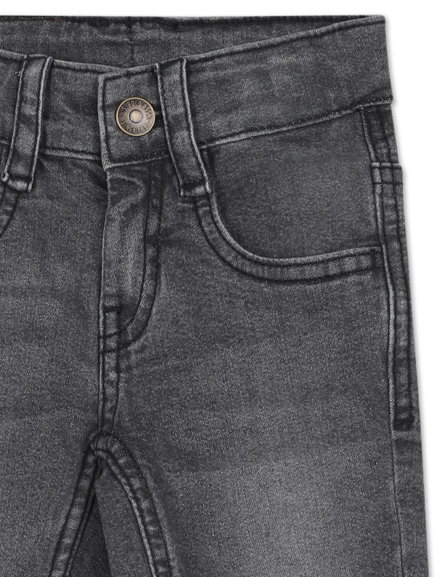 Boys Grey Mid Rise Slim Fit Stone Wash Shorts - Image 4