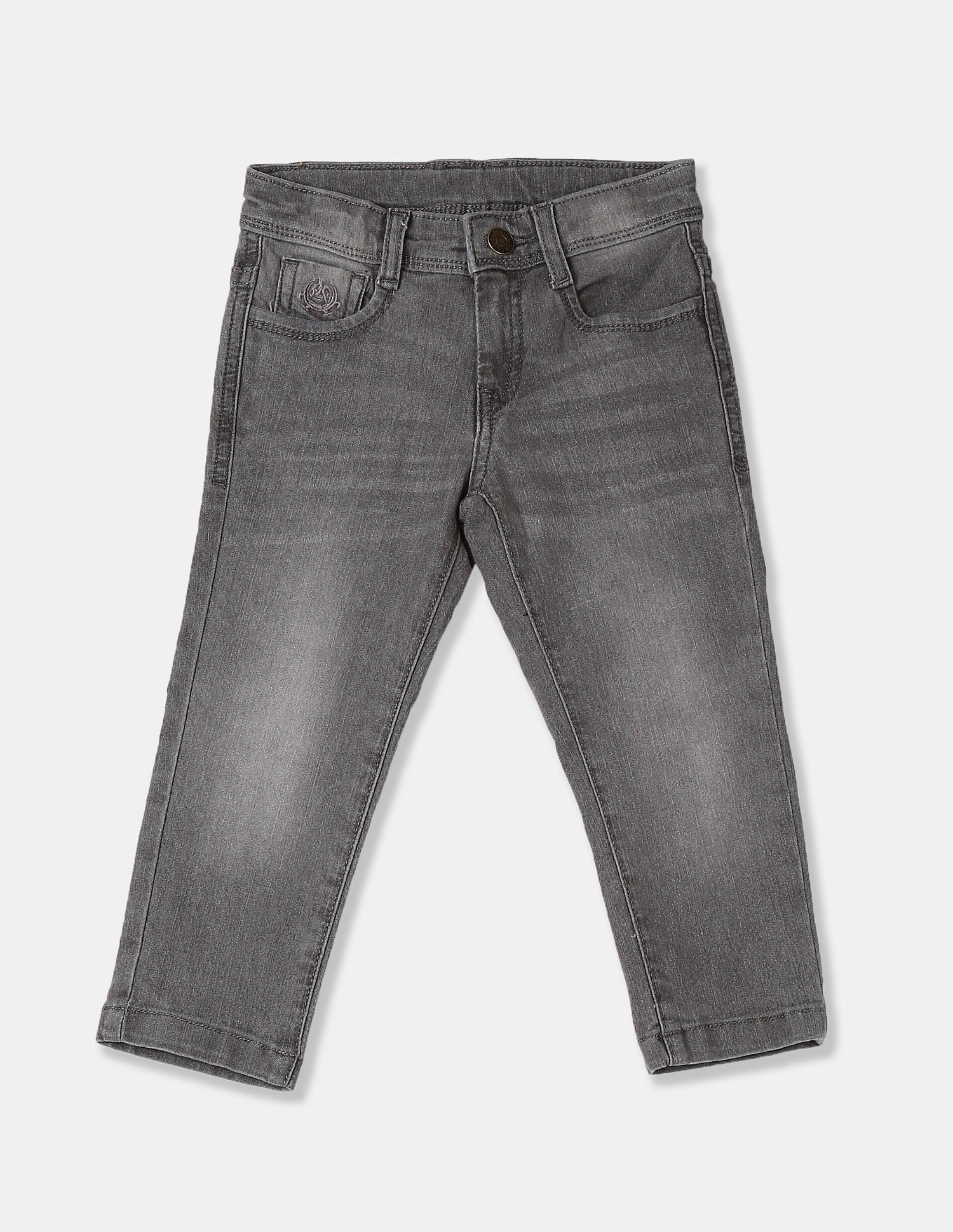 Boys Grey Stone Wash Mid Waist Jeans