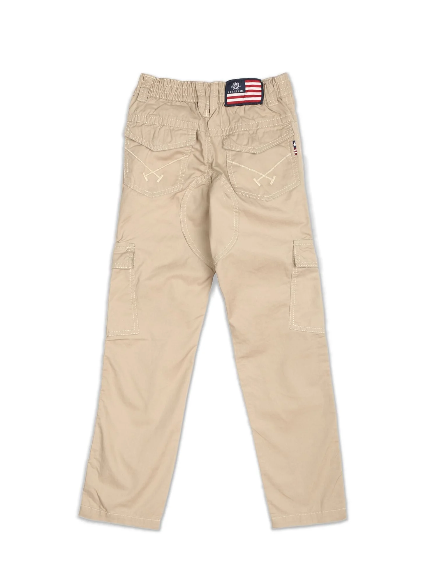 Boys Khaki Mid Rise Solid Cargo Pants - Image 2